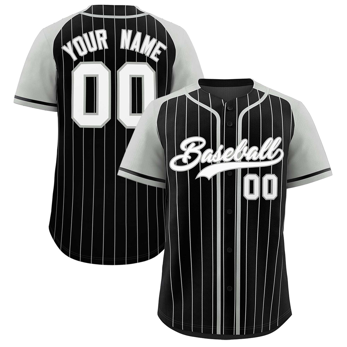 Custom Black Gray Stripe Fashion Raglan Sleeves Authentic Baseball Jersey