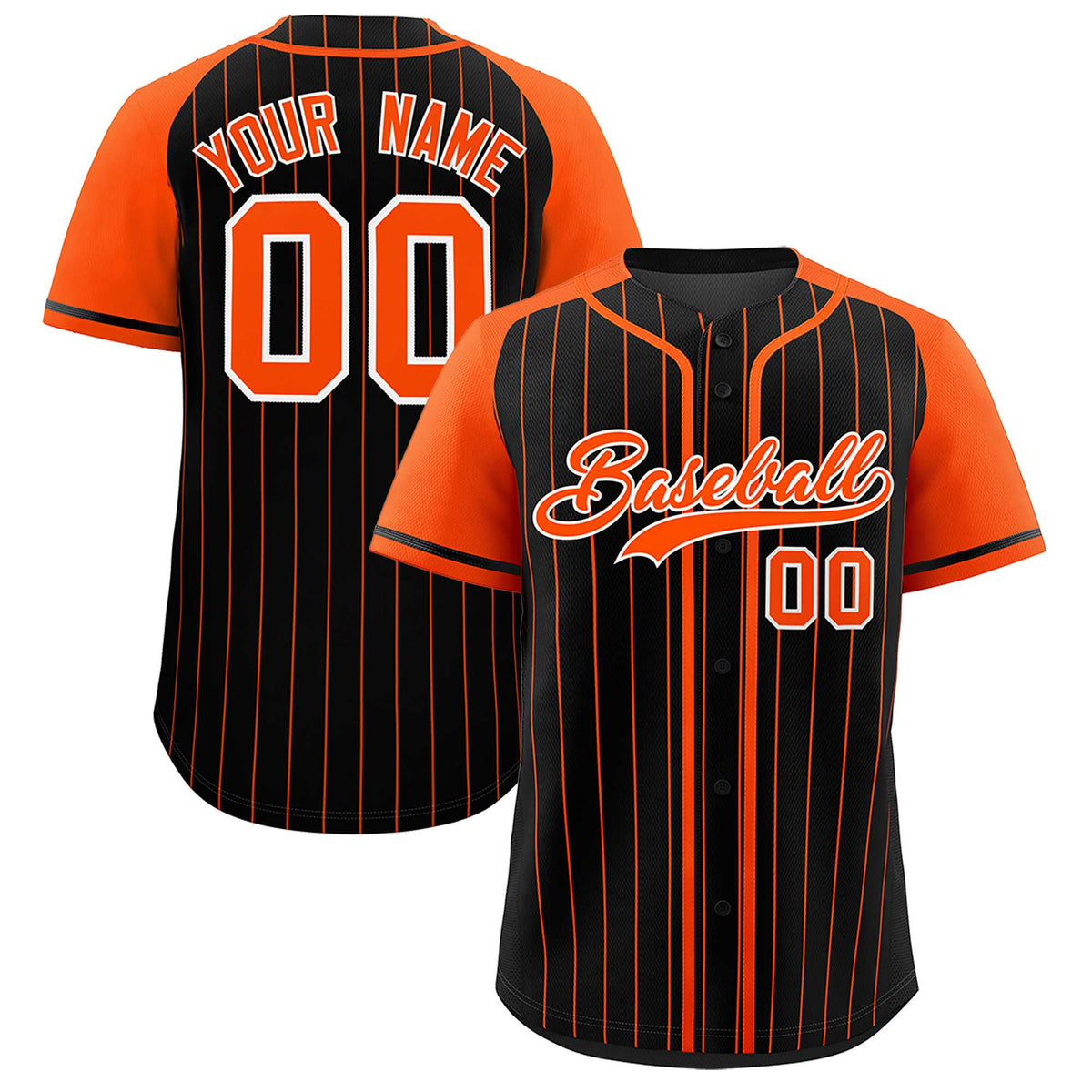 Custom Black Orange Stripe Fashion Raglan Sleeves Authentic Baseball Jersey