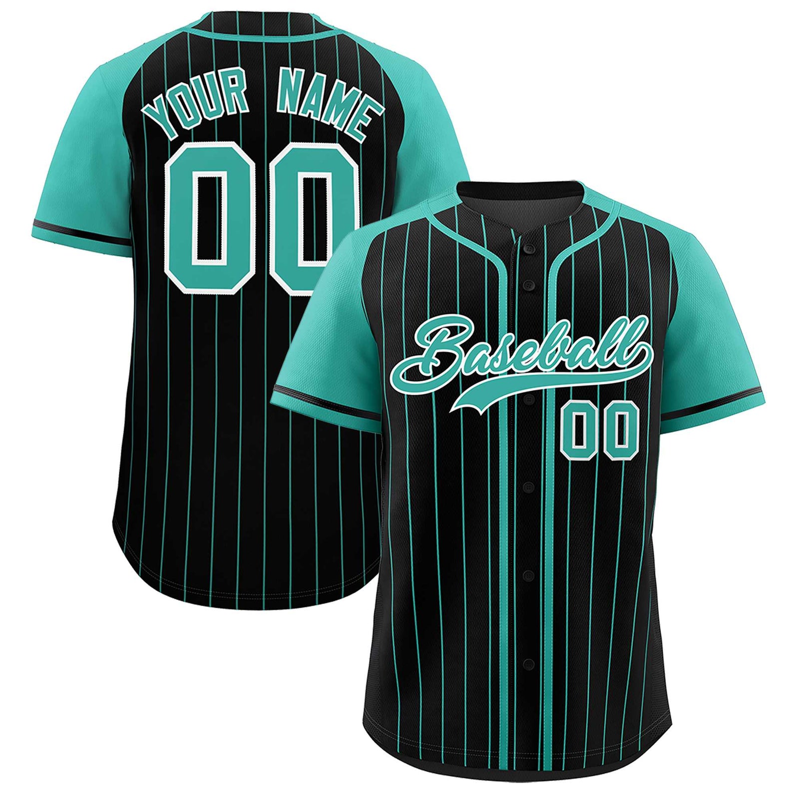 Custom Black Bright Green Stripe Fashion Raglan Sleeves Authentic Baseball Jersey