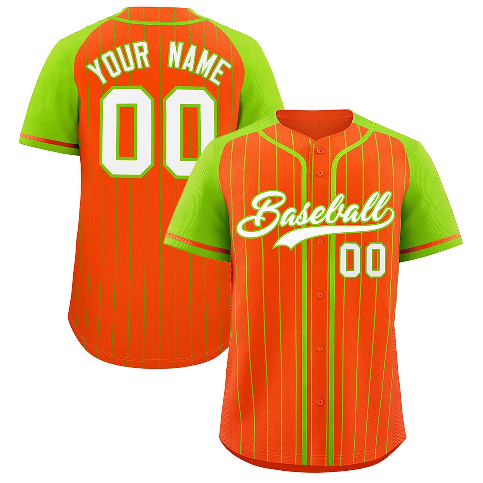 Custom Orange Neon Green Stripe Fashion Raglan Sleeves Authentic Baseball Jersey