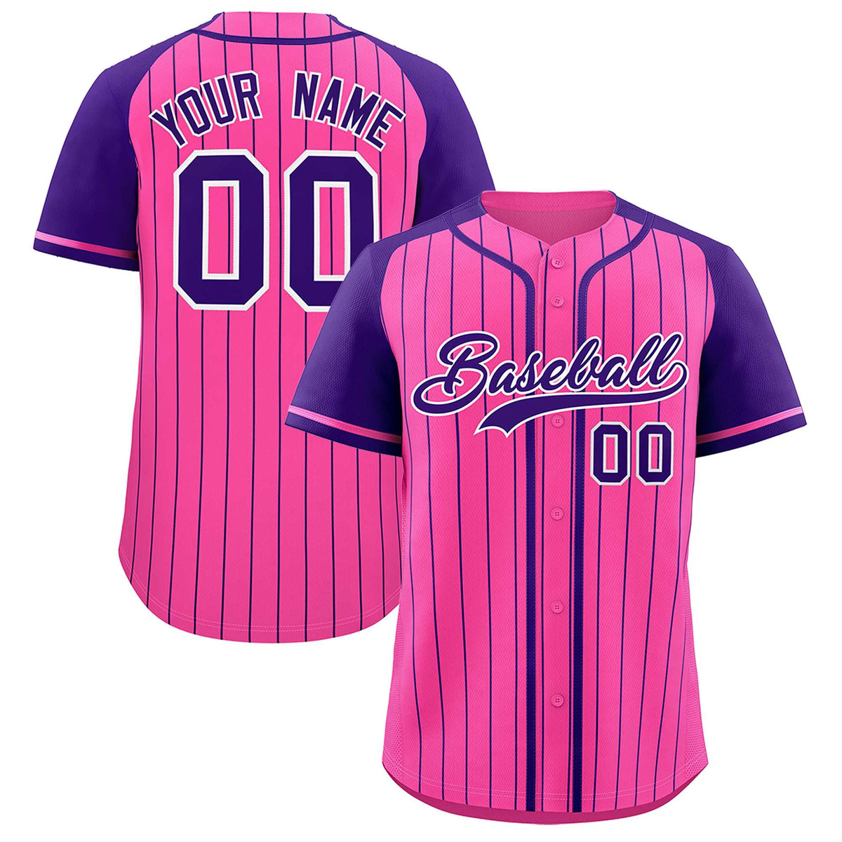 Custom Pink Purple Stripe Fashion Raglan Sleeves Authentic Baseball Jersey