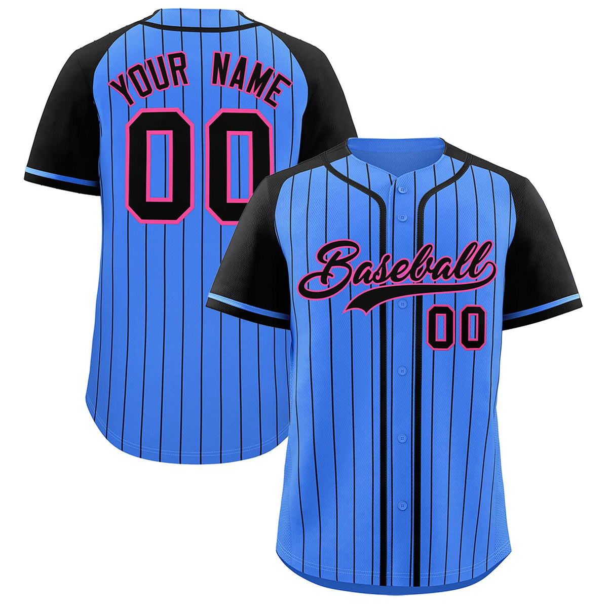 Custom Powder Blue Black Stripe Fashion Raglan Sleeves Authentic Baseball Jersey