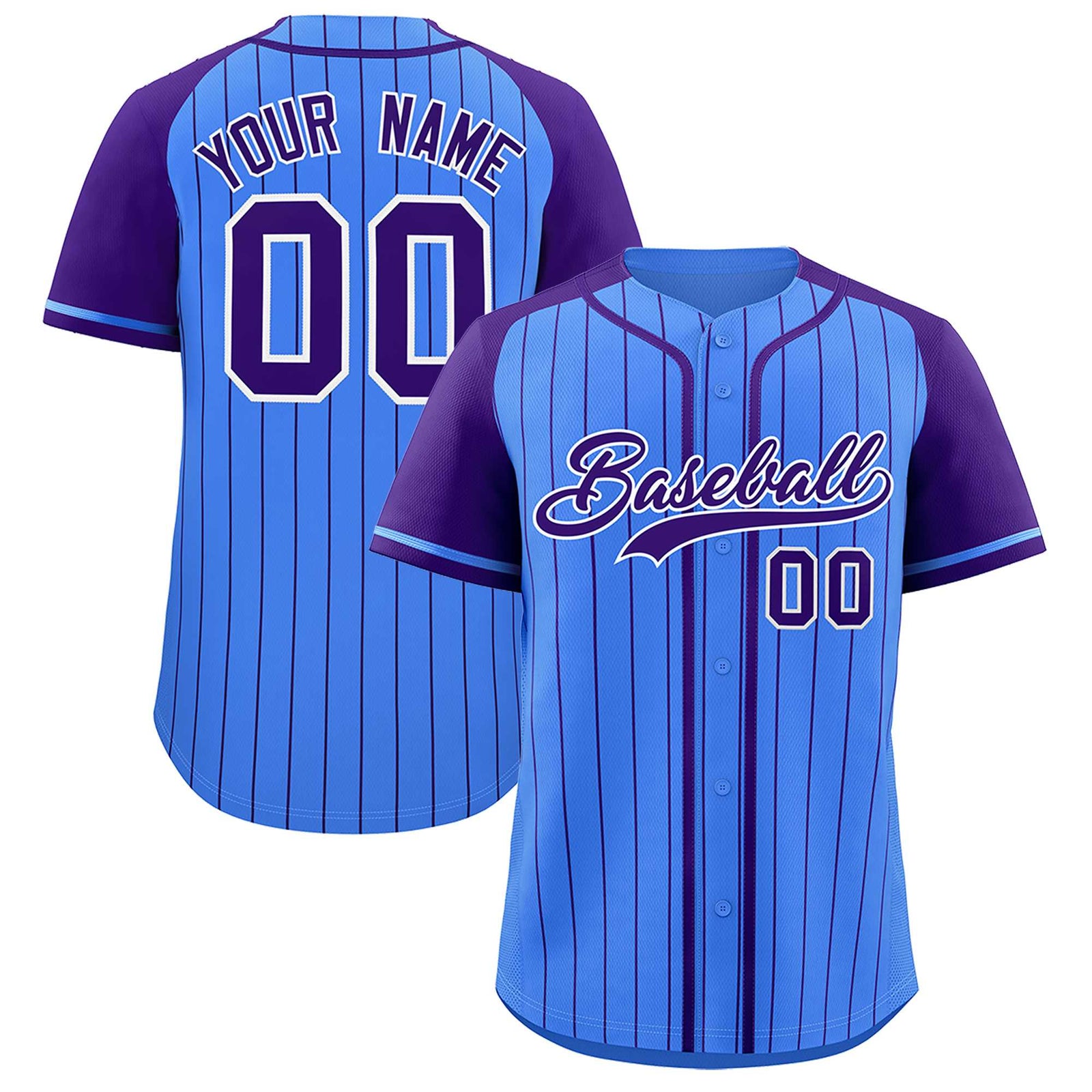 Custom Powder Blue Purple Stripe Fashion Raglan Sleeves Authentic Baseball Jersey