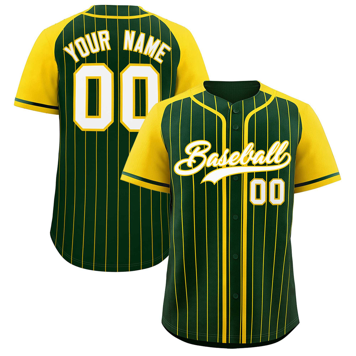 Custom Green Gold Stripe Fashion Raglan Sleeves Authentic Baseball Jersey