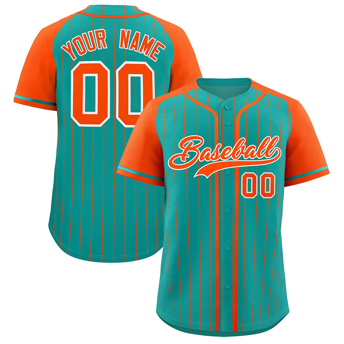 Custom Aqua Orange Stripe Fashion Raglan Sleeves Authentic Baseball Jersey