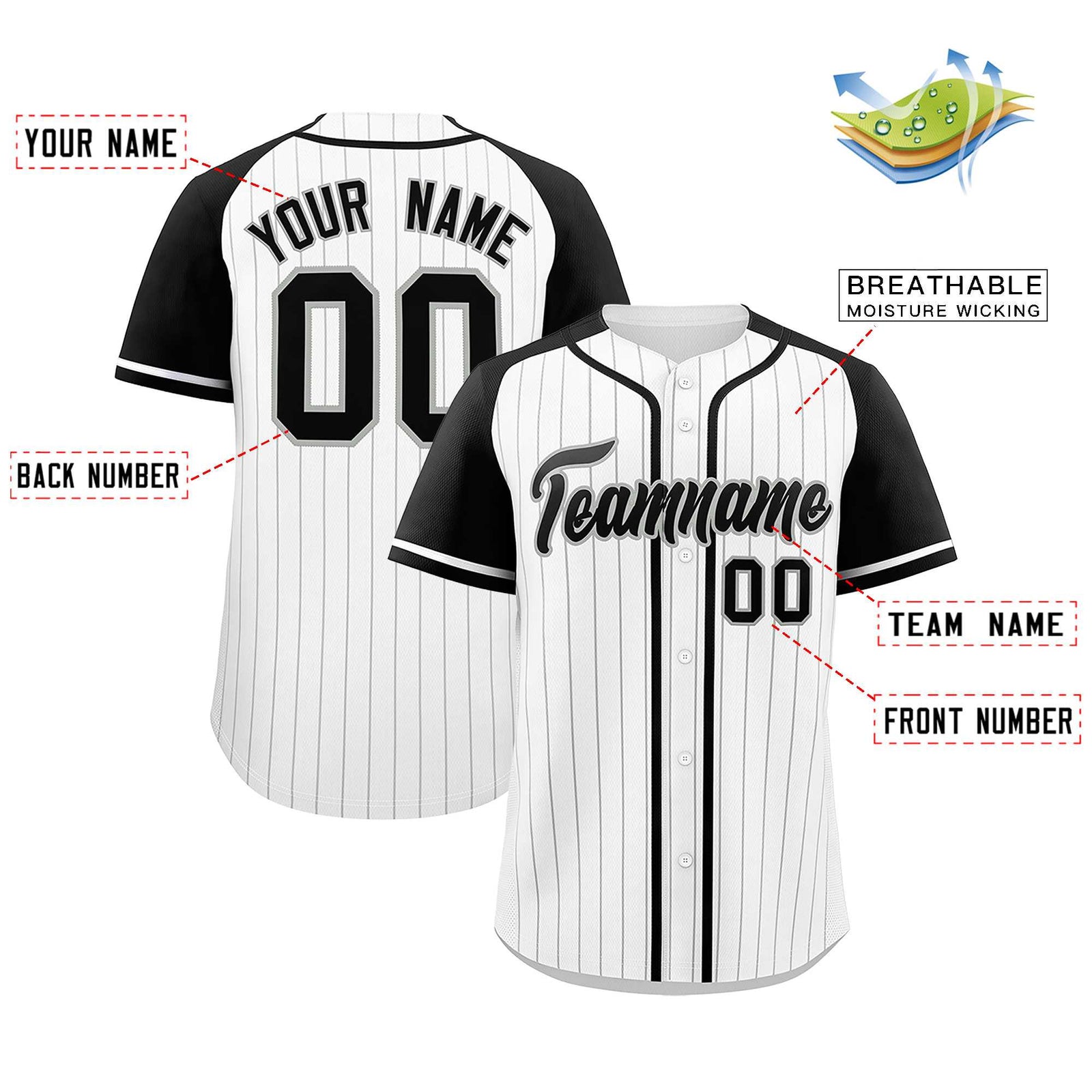 Custom White Black Stripe Fashion Raglan Sleeves Authentic Baseball Jersey