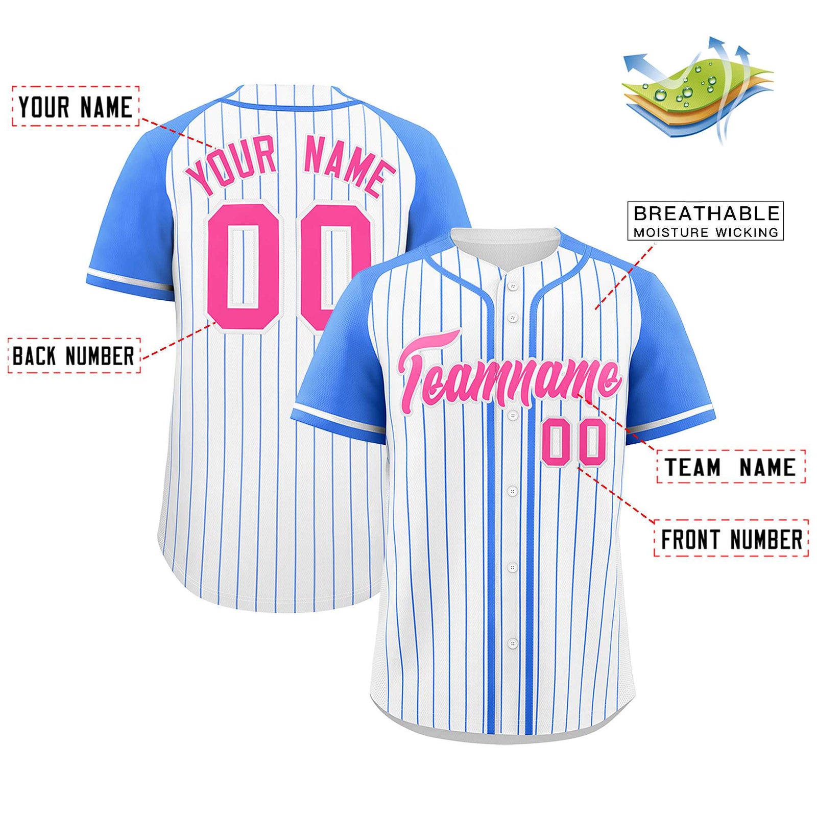 Custom White Powder Blue Stripe Fashion Raglan Sleeves Authentic Baseball Jersey