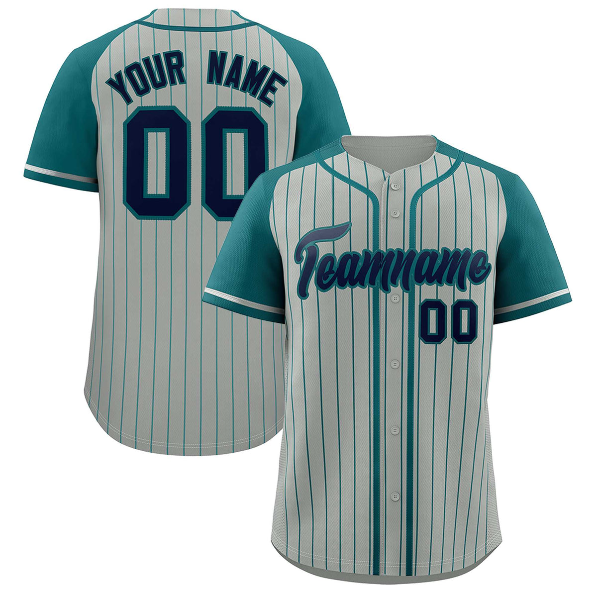 Custom Gray Aqua Stripe Fashion Raglan Sleeves Authentic Baseball Jersey