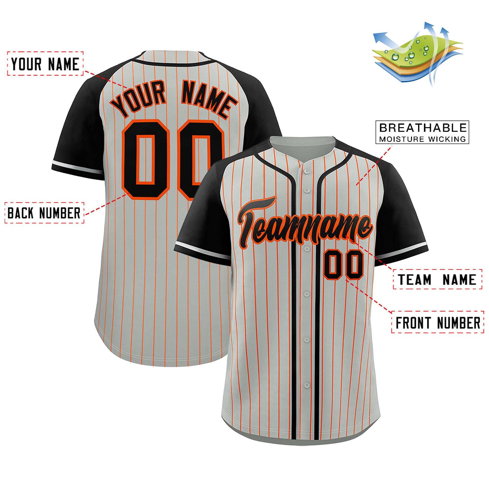 Custom Gray Black Stripe Fashion Raglan Sleeves Authentic Baseball Jersey