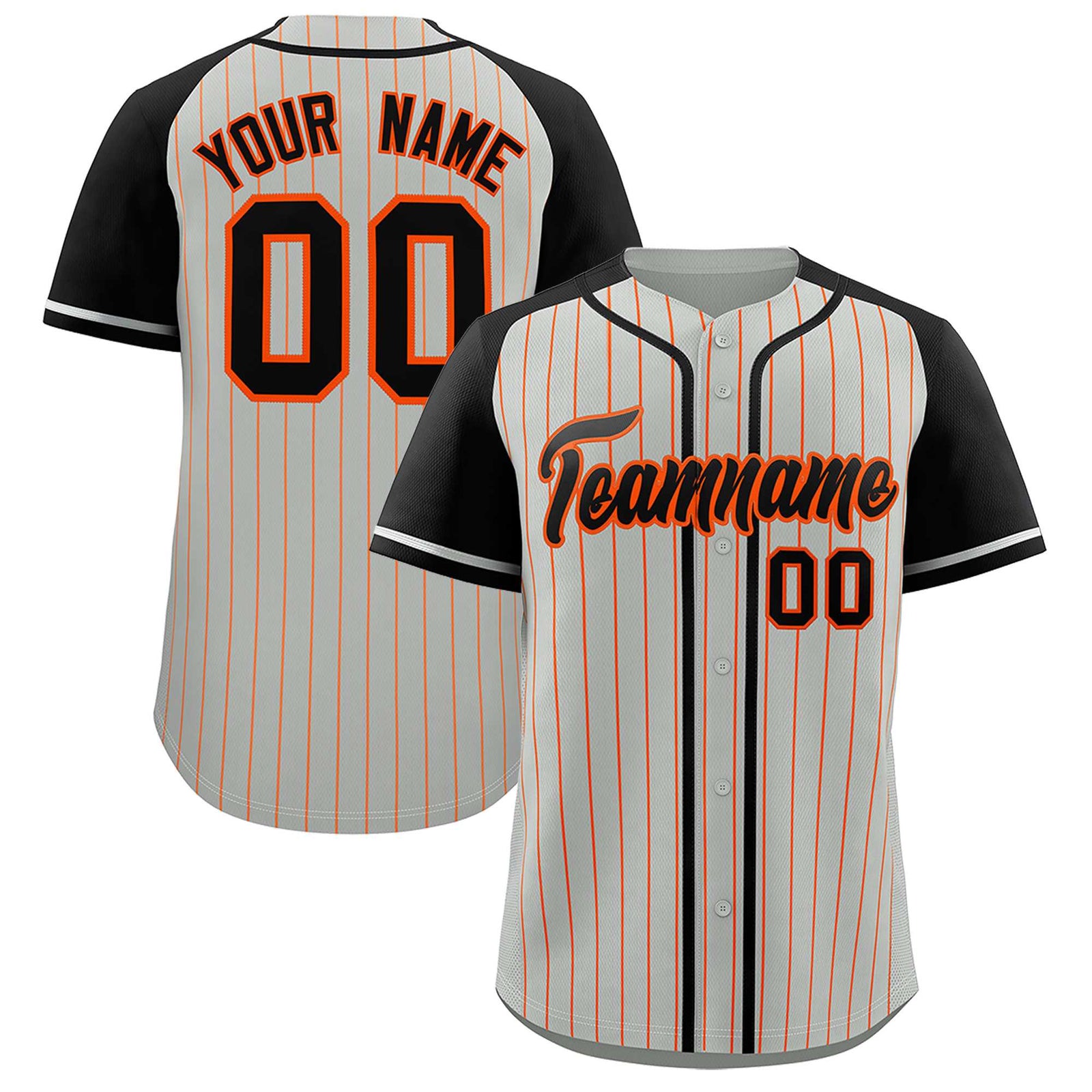Custom Gray Black Stripe Fashion Raglan Sleeves Authentic Baseball Jersey