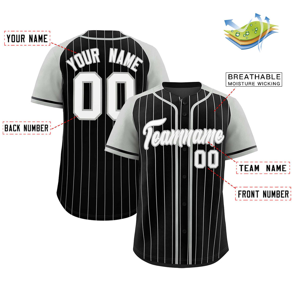 Custom Black Gray Stripe Fashion Raglan Sleeves Authentic Baseball Jersey