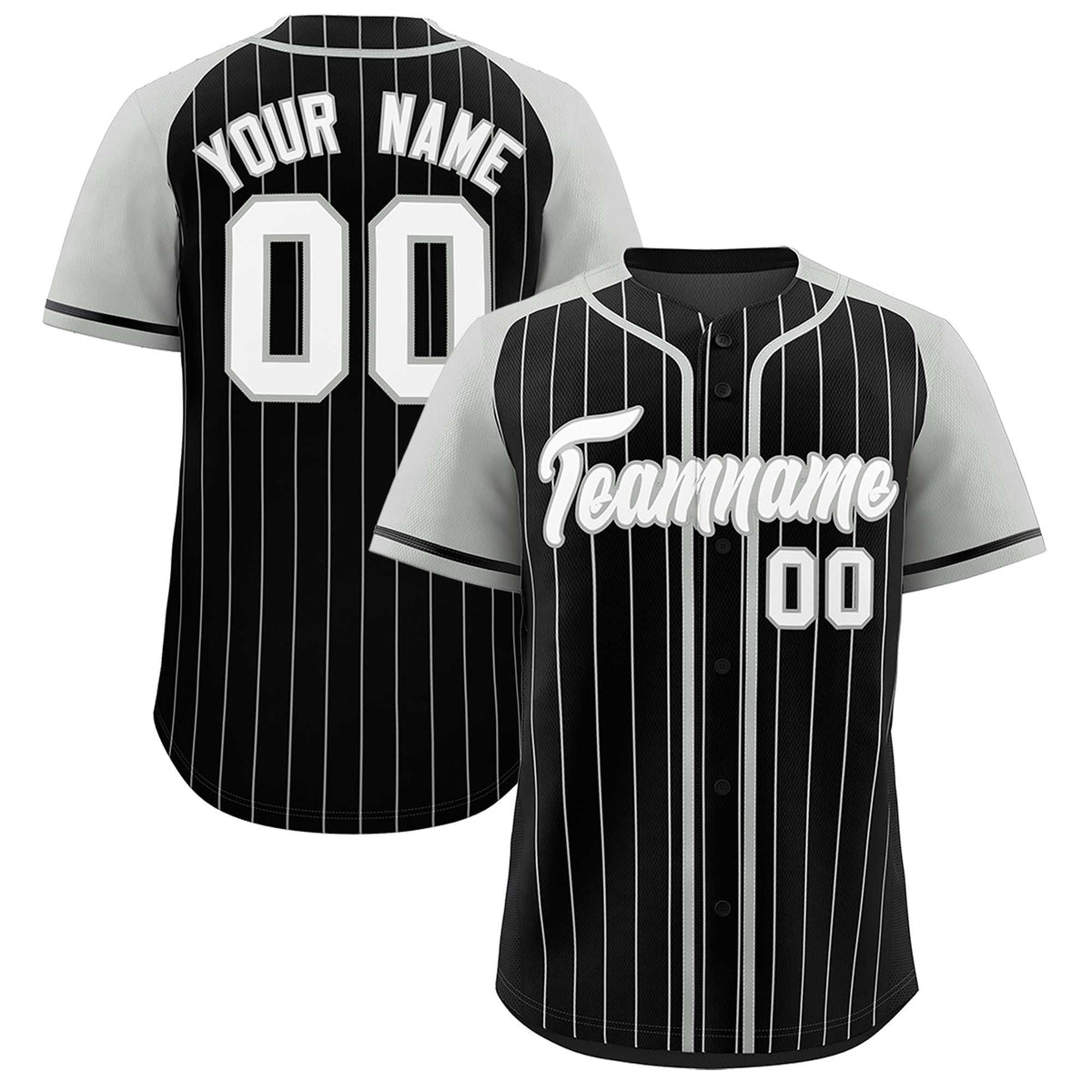 Custom Black Gray Stripe Fashion Raglan Sleeves Authentic Baseball Jersey