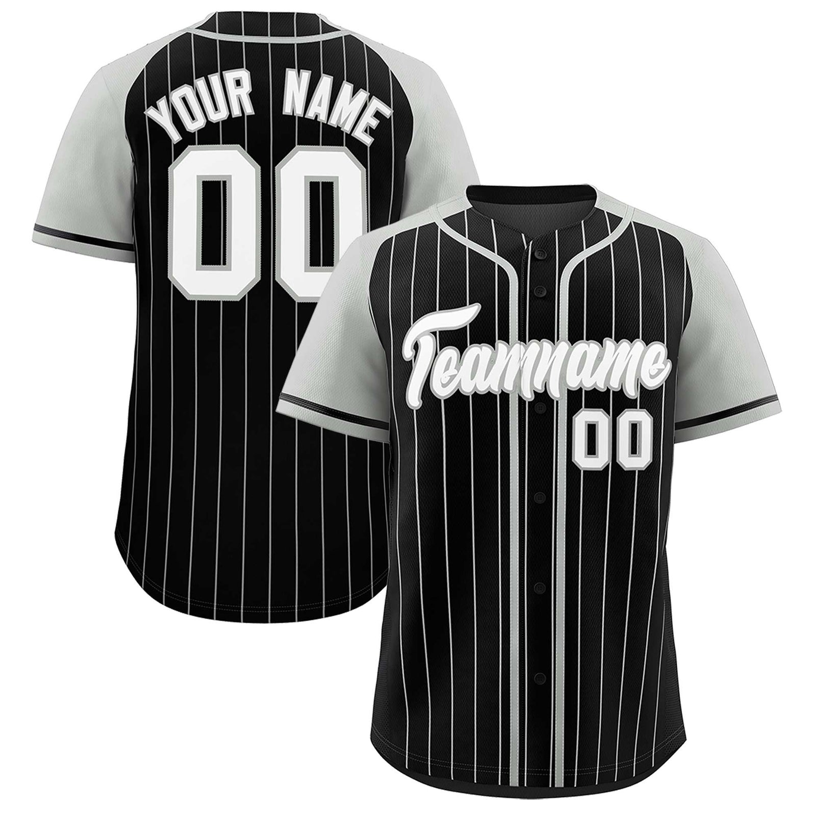 Custom Black Gray Stripe Fashion Raglan Sleeves Authentic Baseball Jersey