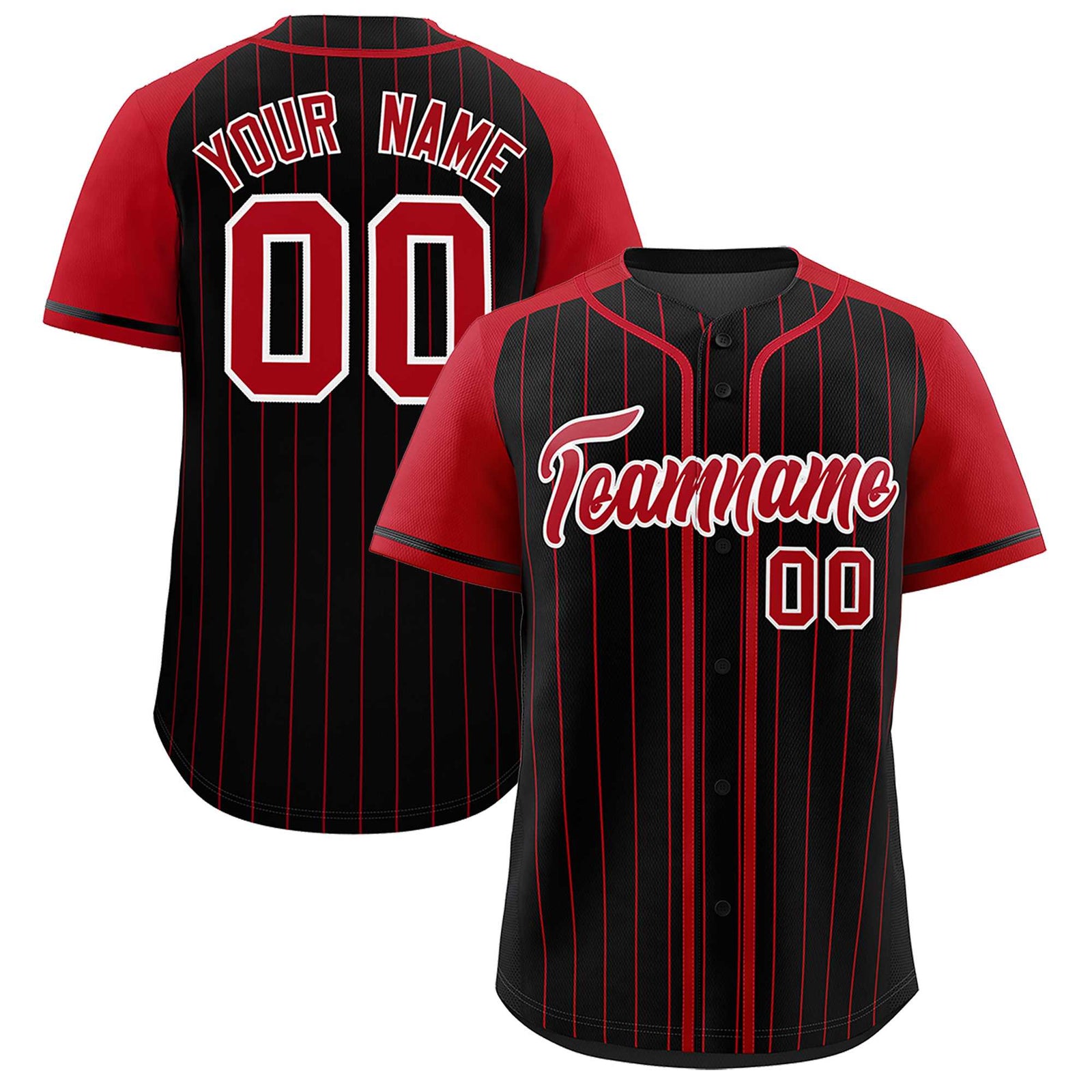 Custom Black Red Stripe Fashion Raglan Sleeves Authentic Baseball Jersey