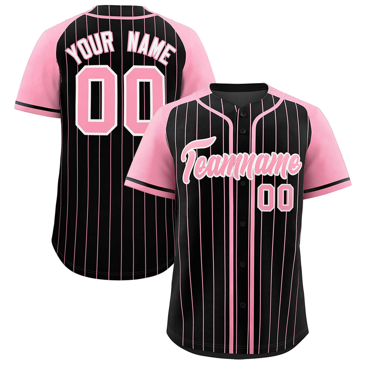 Custom Black Light Pink Stripe Fashion Raglan Sleeves Authentic Baseball Jersey