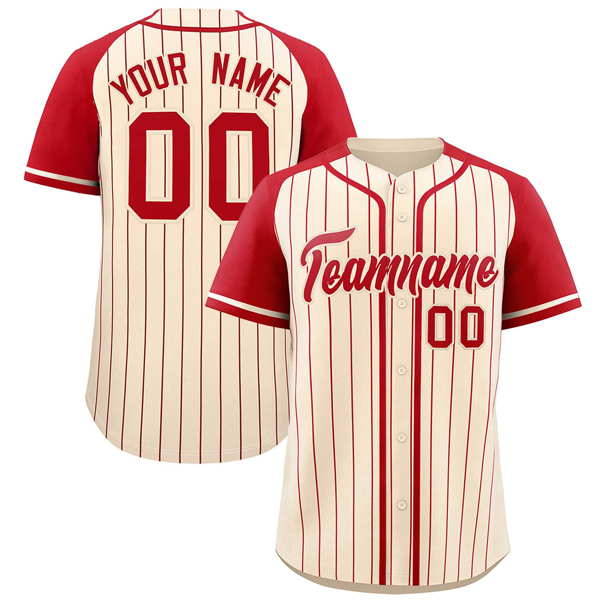 Custom Cream Red Stripe Fashion Raglan Sleeves Authentic Baseball Jersey