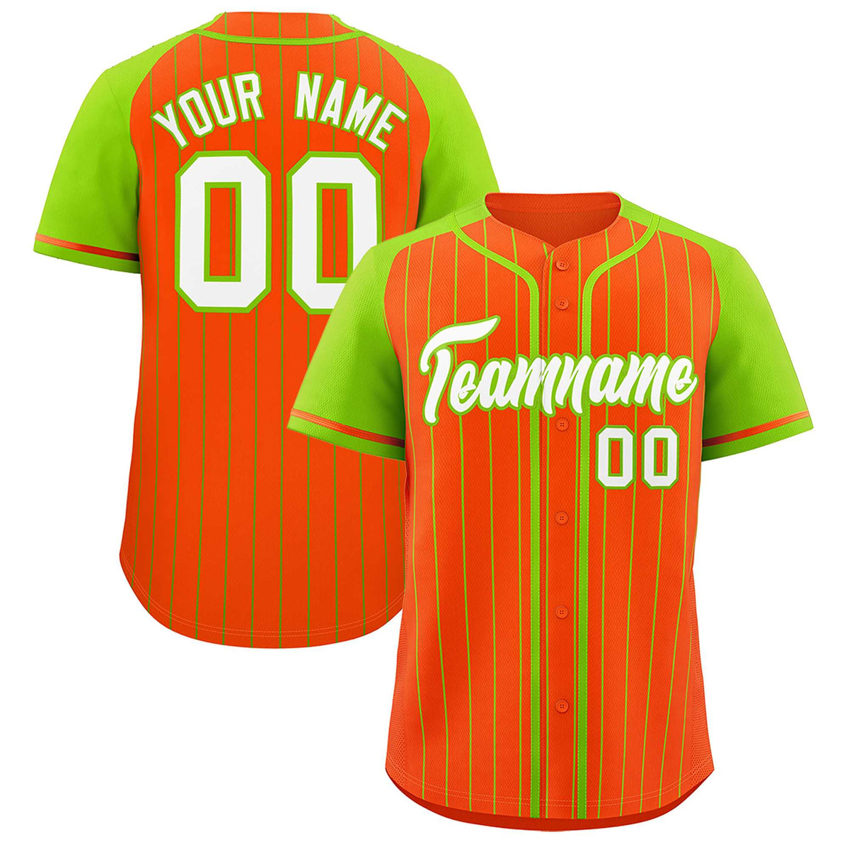 Custom Orange Neon Green Stripe Fashion Raglan Sleeves Authentic Baseball Jersey