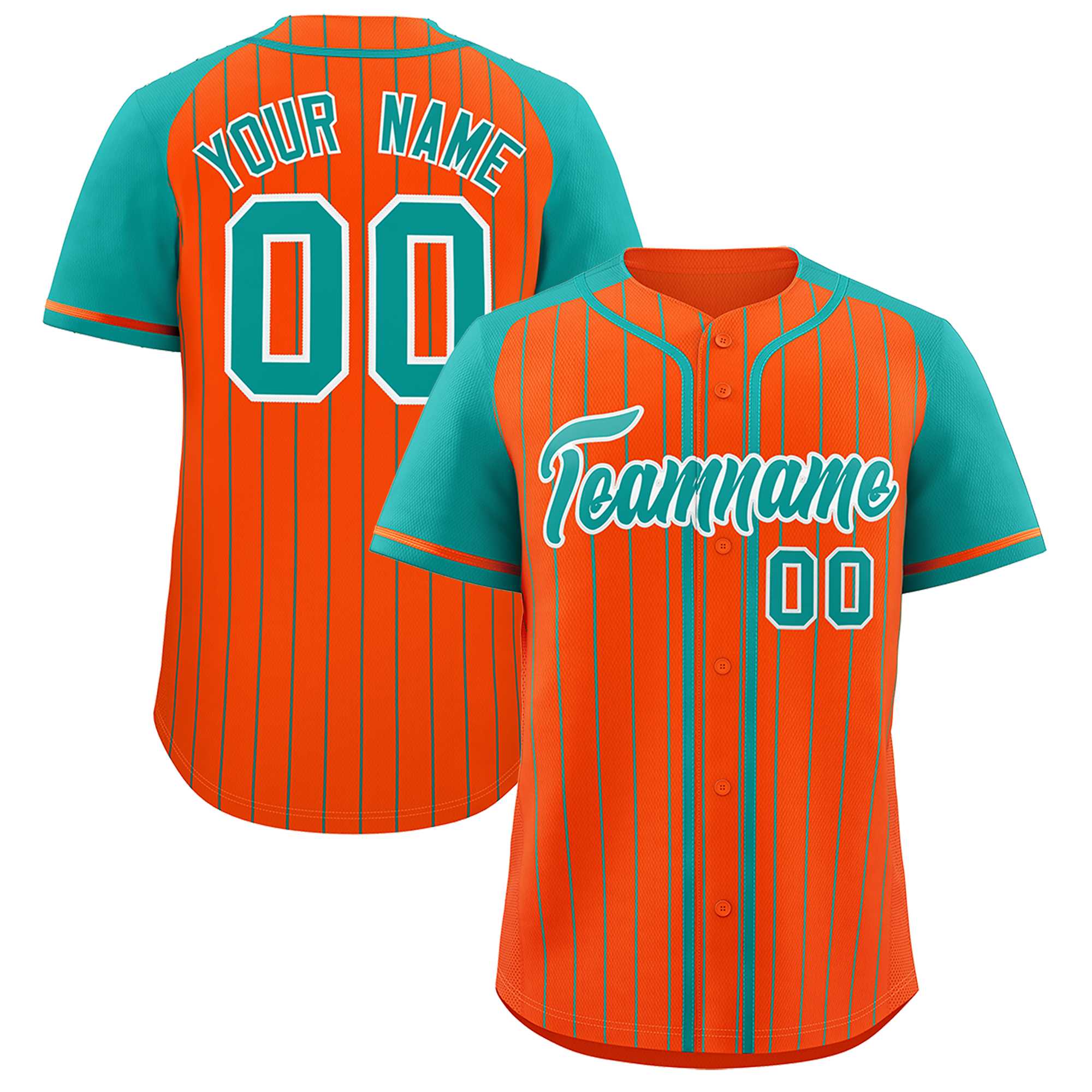 Custom Orange Aqua Stripe Fashion Raglan Sleeves Authentic Baseball Jersey