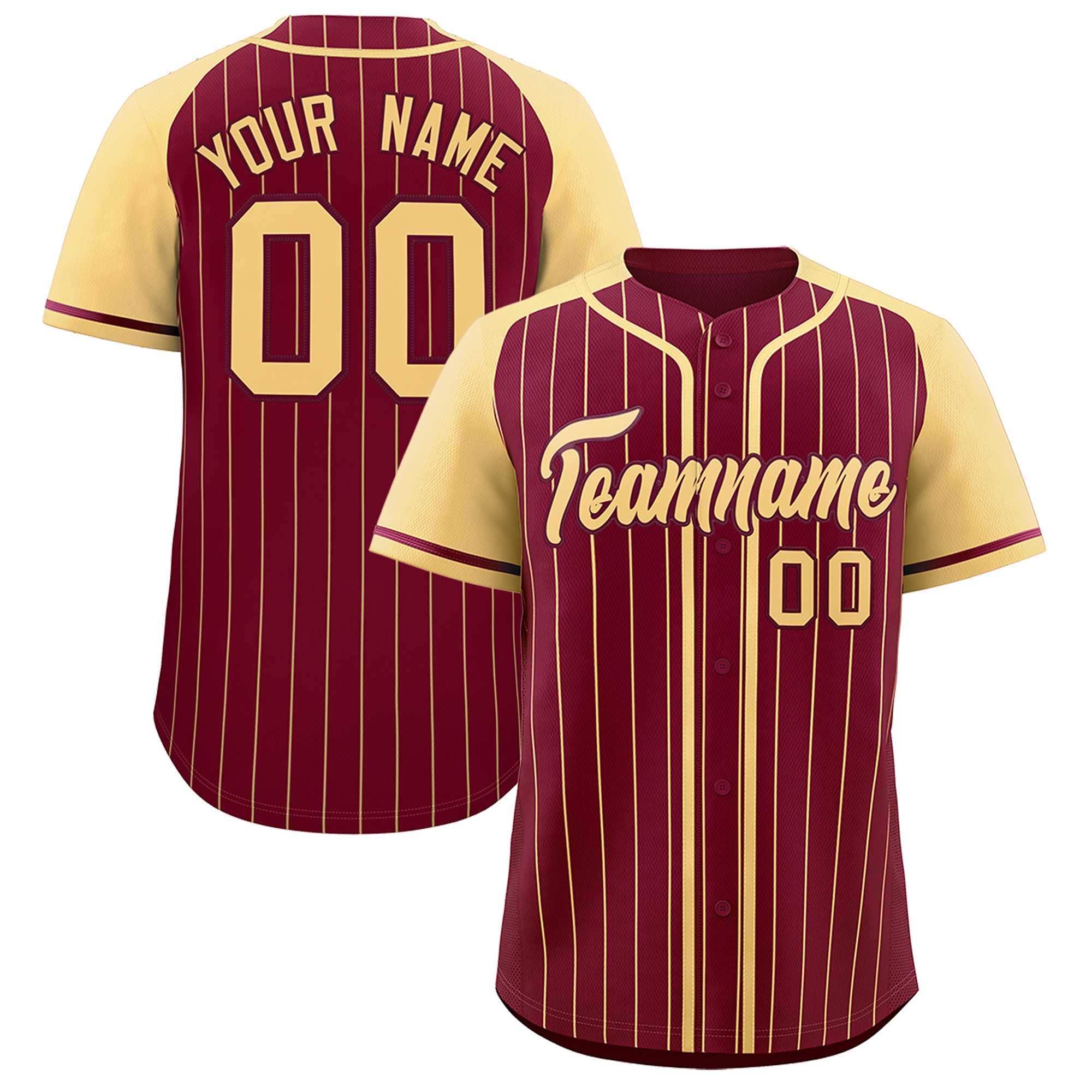 Custom Crimson Khaki Stripe Fashion Raglan Sleeves Authentic Baseball Jersey