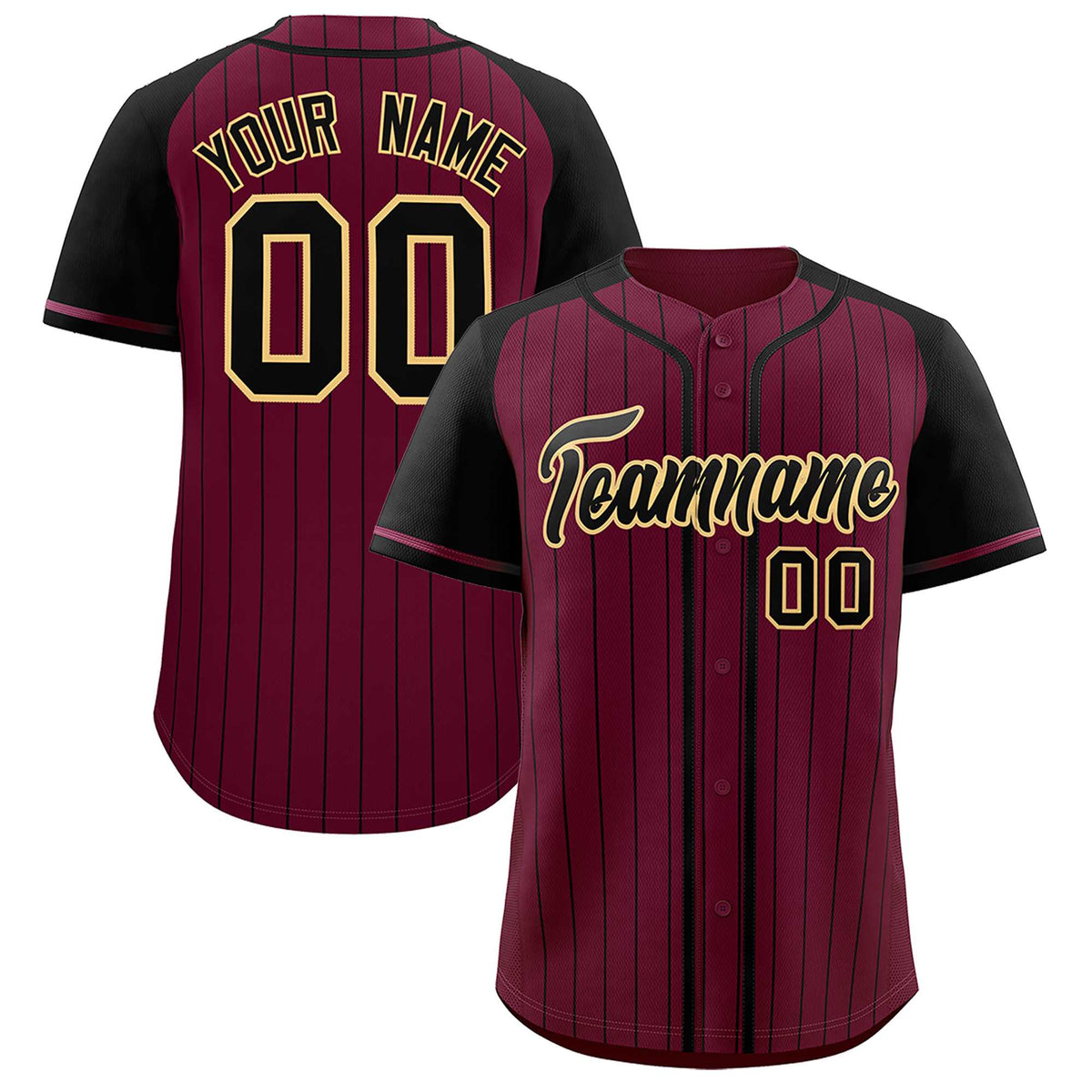 Custom Crimson Black Stripe Fashion Raglan Sleeves Authentic Baseball Jersey