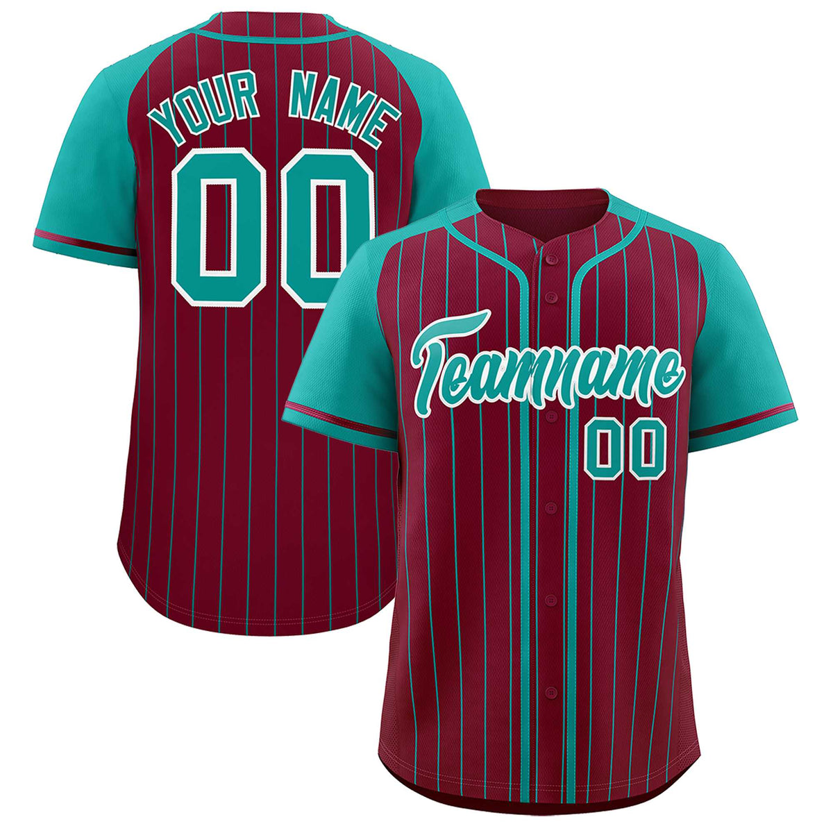 Custom Crimson Aqua Stripe Fashion Raglan Sleeves Authentic Baseball Jersey