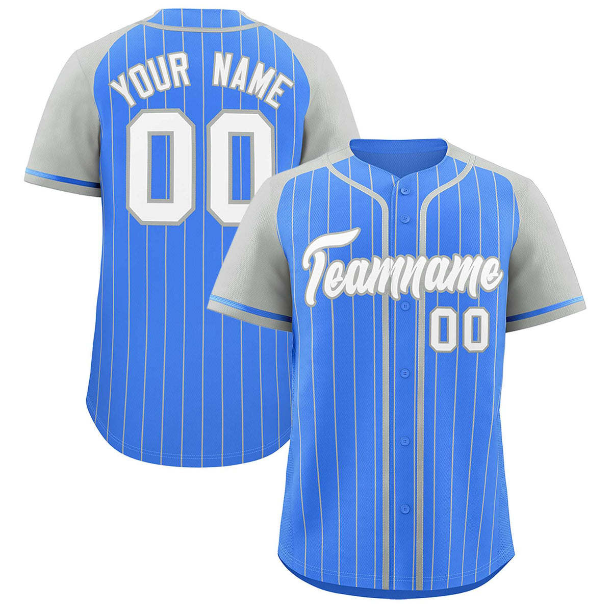 Custom Powder Blue Gray Stripe Fashion Raglan Sleeves Authentic Baseball Jersey