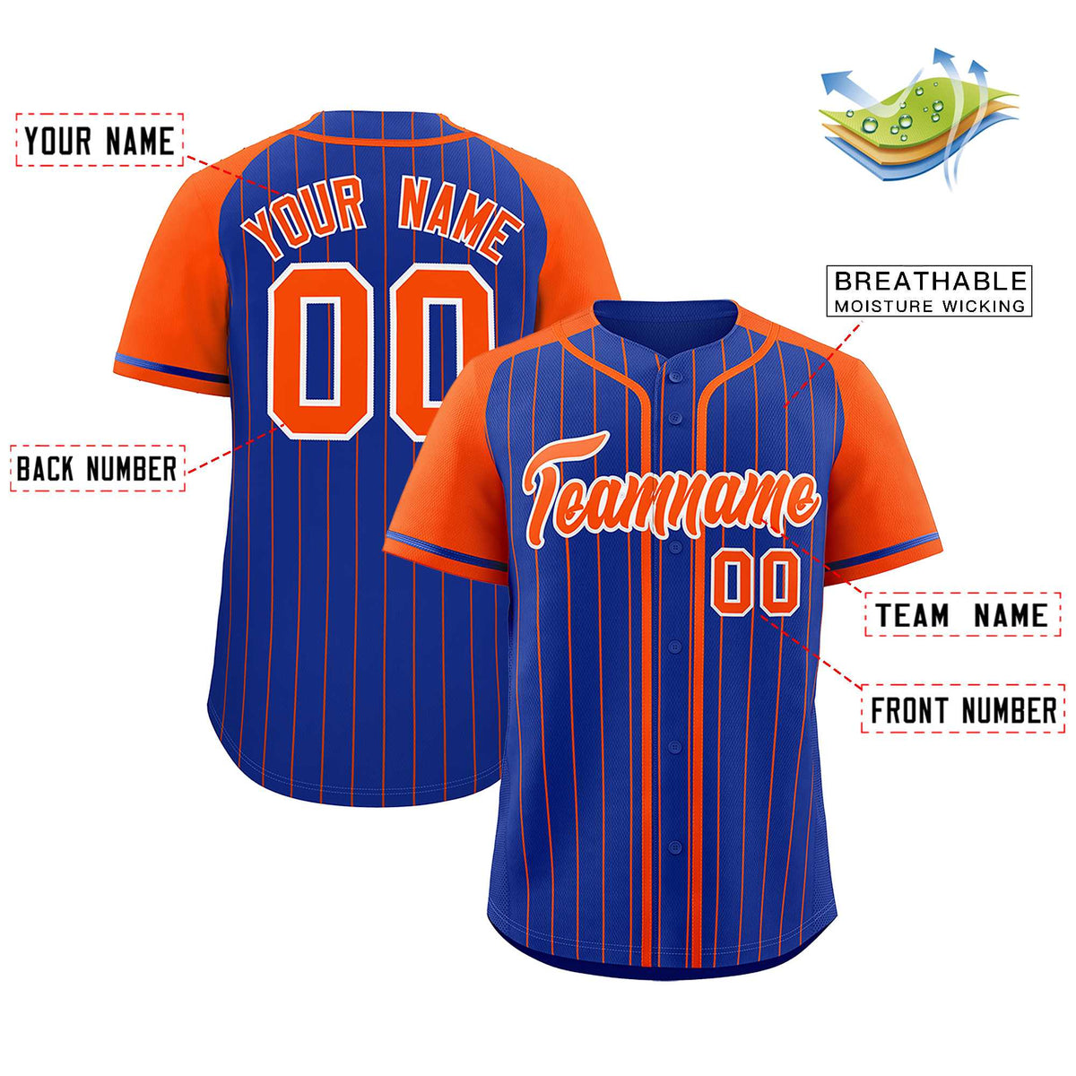 Custom Royal Orange Stripe Fashion Raglan Sleeves Authentic Baseball Jersey