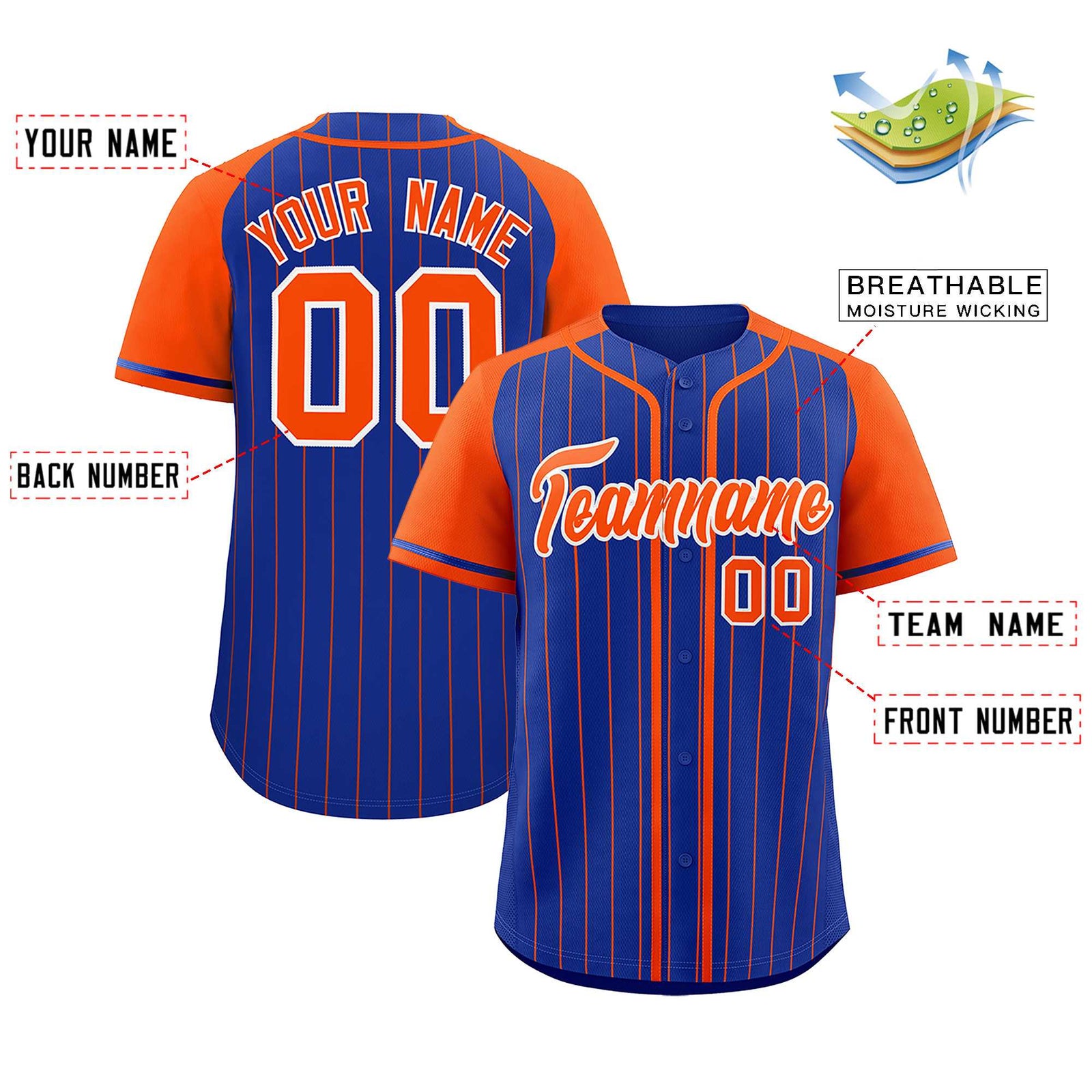 Custom Royal Orange Stripe Fashion Raglan Sleeves Authentic Baseball Jersey
