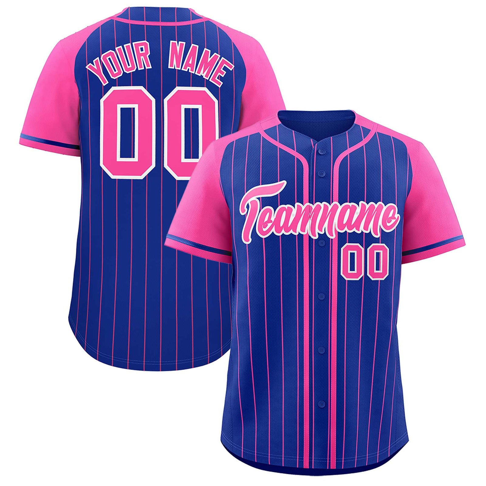 Custom Royal Pink Stripe Fashion Raglan Sleeves Authentic Baseball Jersey