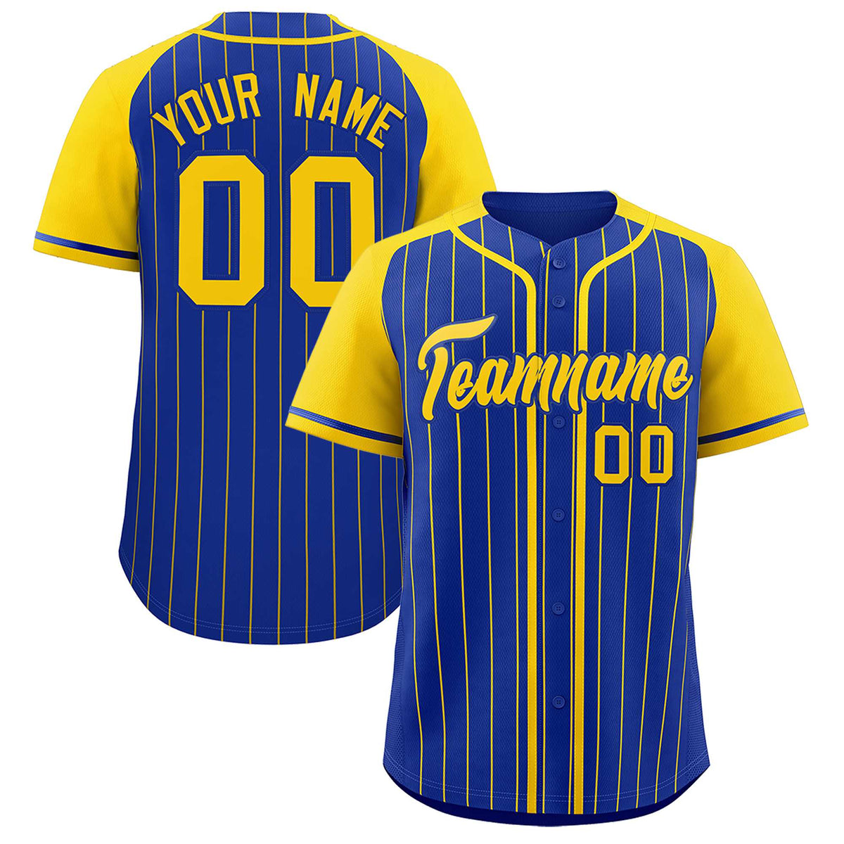 Custom Royal Gold Stripe Fashion Raglan Sleeves Authentic Baseball Jersey