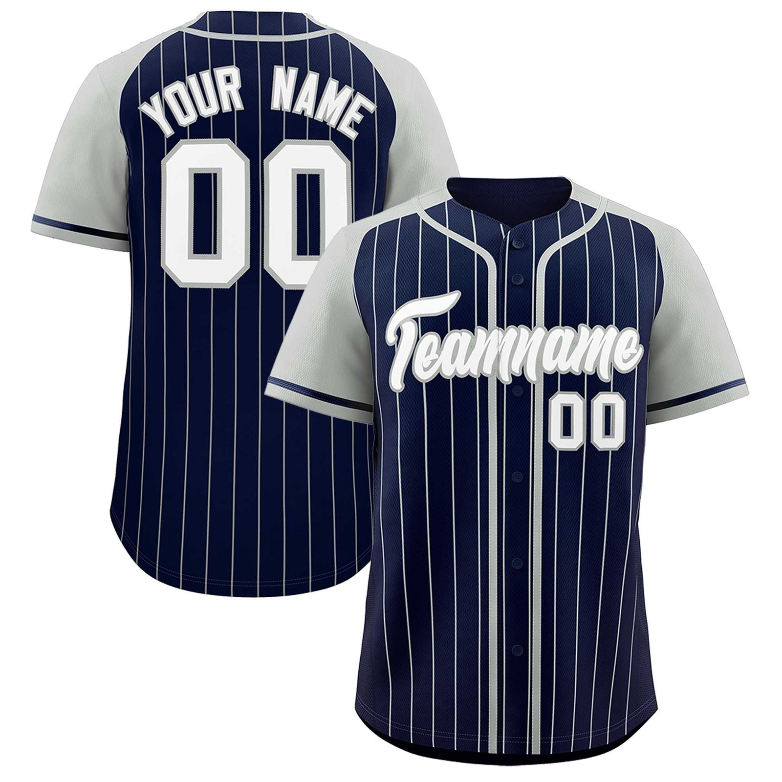 Custom Navy Gray Stripe Fashion Raglan Sleeves Authentic Baseball Jersey