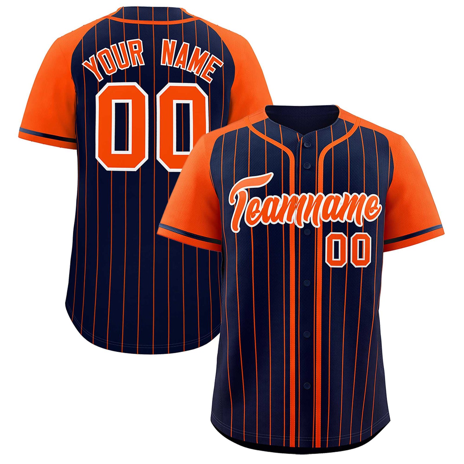 Custom Navy Orange Stripe Fashion Raglan Sleeves Authentic Baseball Jersey