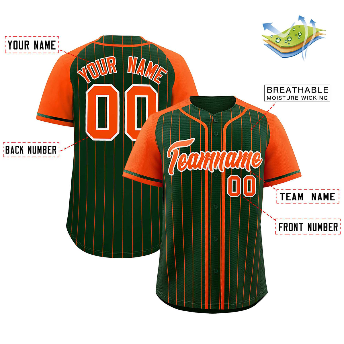Custom Green Orange Stripe Fashion Raglan Sleeves Authentic Baseball Jersey