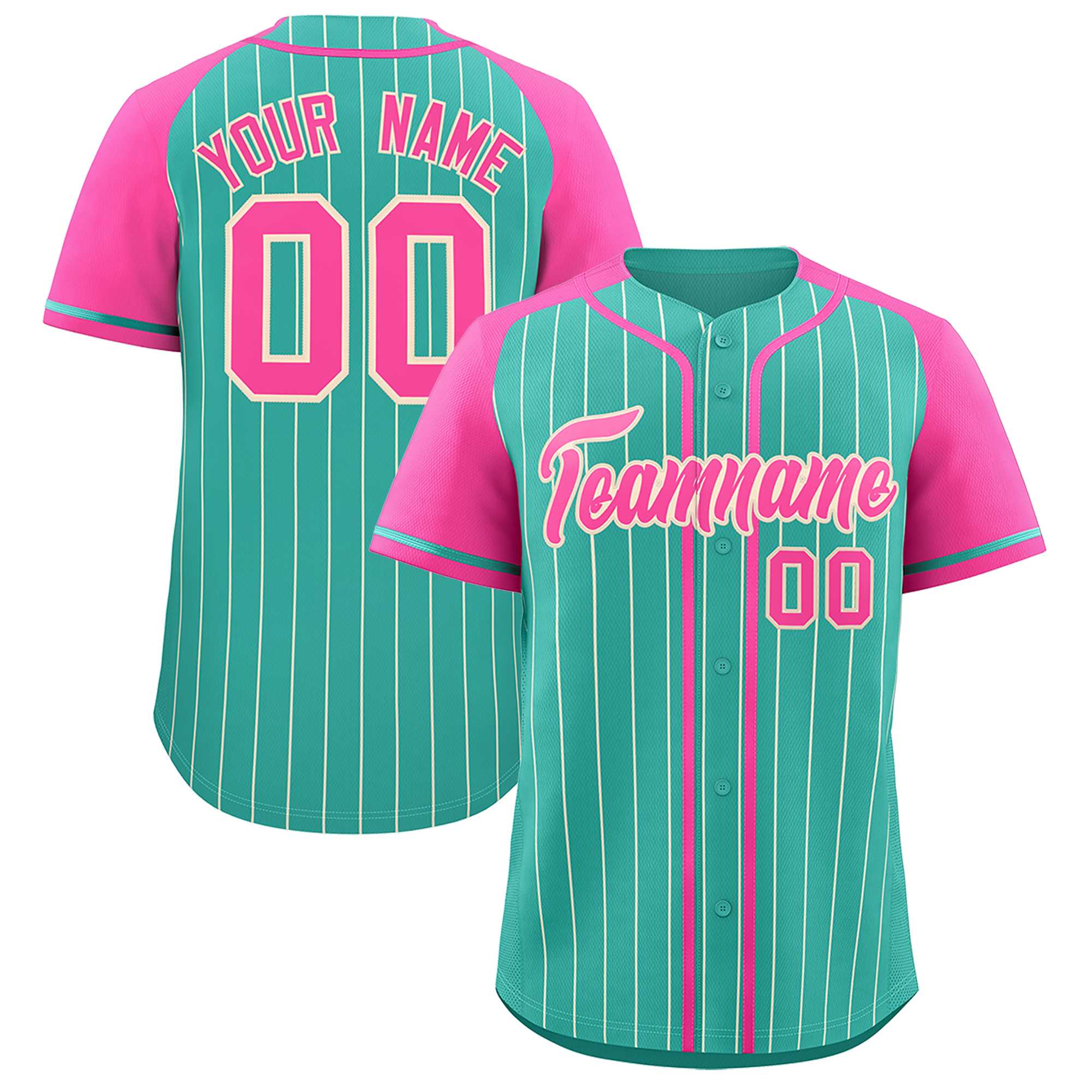 Custom Bright Green Pink Stripe Fashion Raglan Sleeves Authentic Baseball Jersey