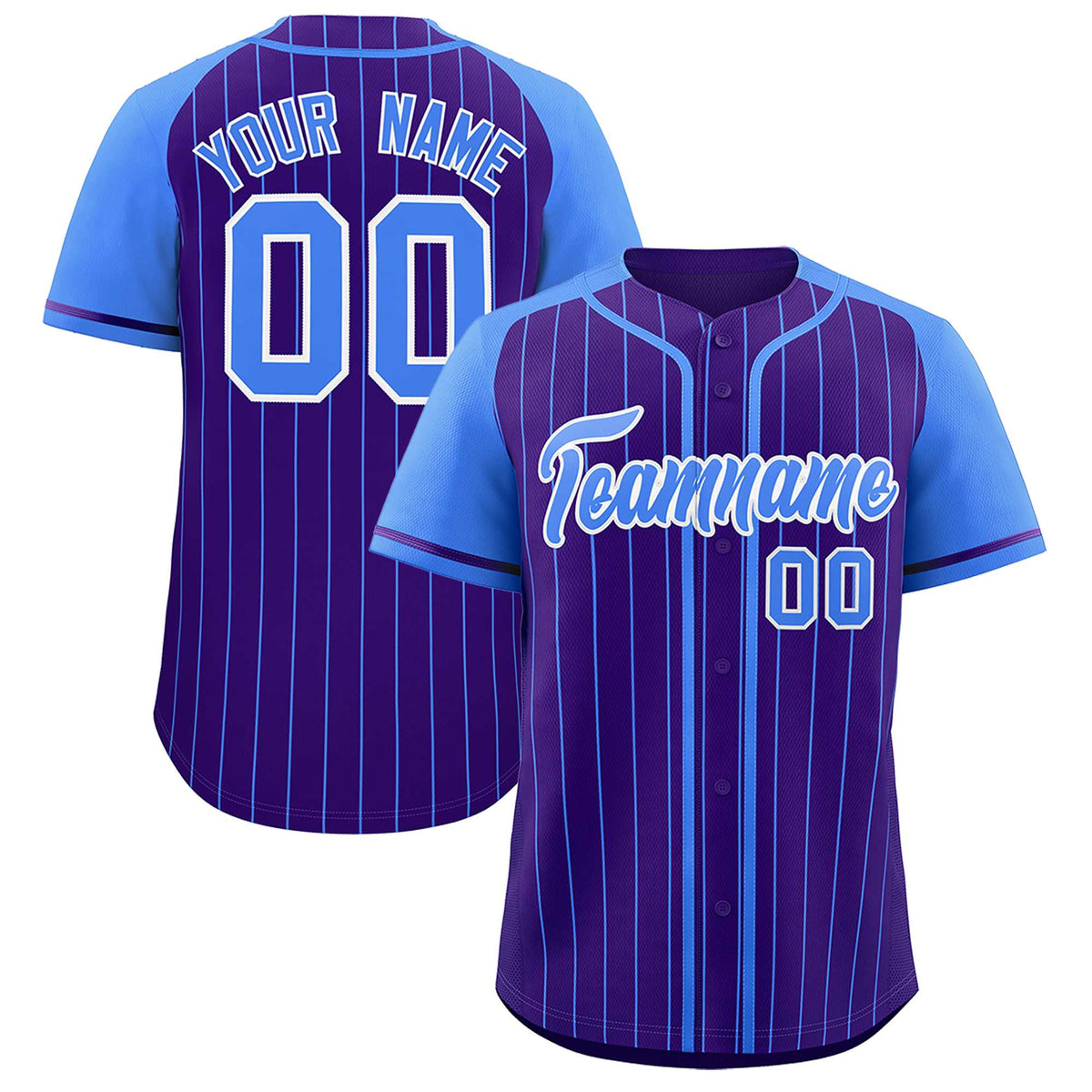 Custom Purple Powder Blue Stripe Fashion Raglan Sleeves Authentic Baseball Jersey