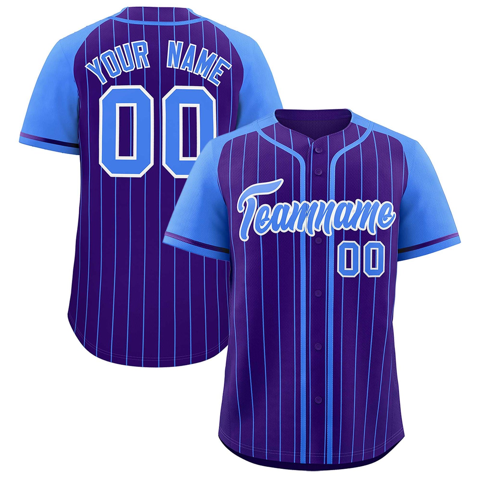 Custom Purple Powder Blue Stripe Fashion Raglan Sleeves Authentic Baseball Jersey