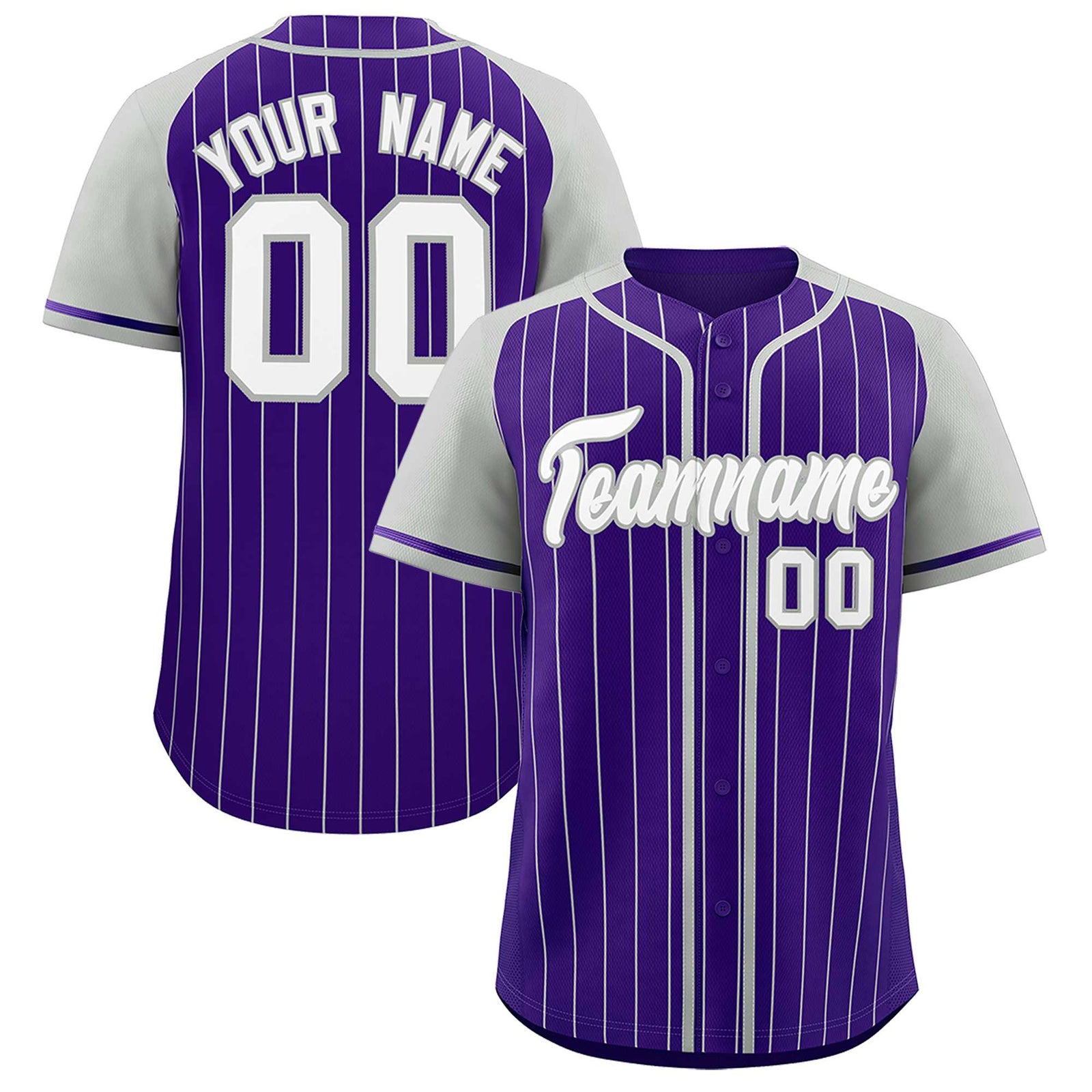 Custom Purple Gray Stripe Fashion Raglan Sleeves Authentic Baseball Jersey