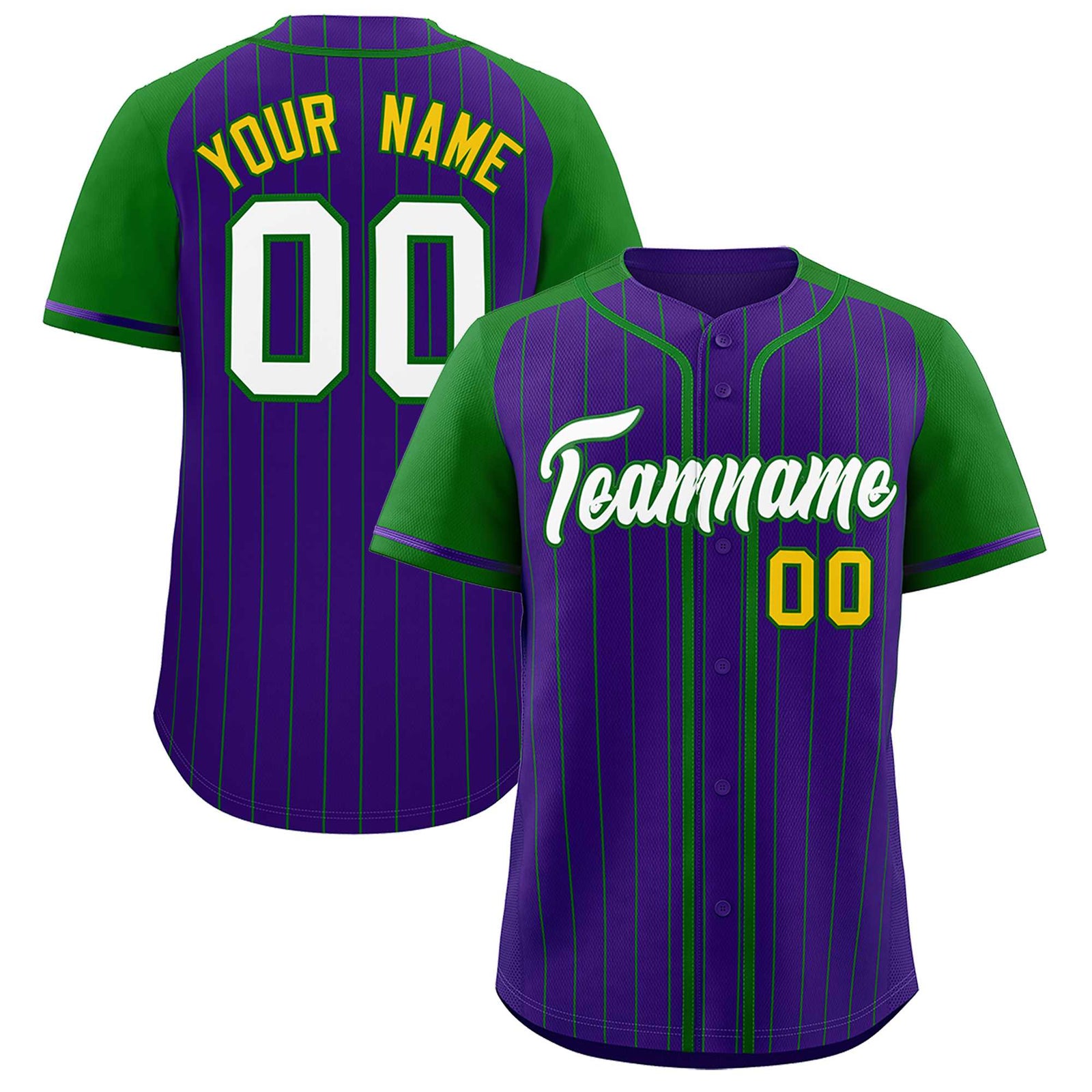 Custom Purple Kelly Green Stripe Fashion Raglan Sleeves Authentic Baseball Jersey
