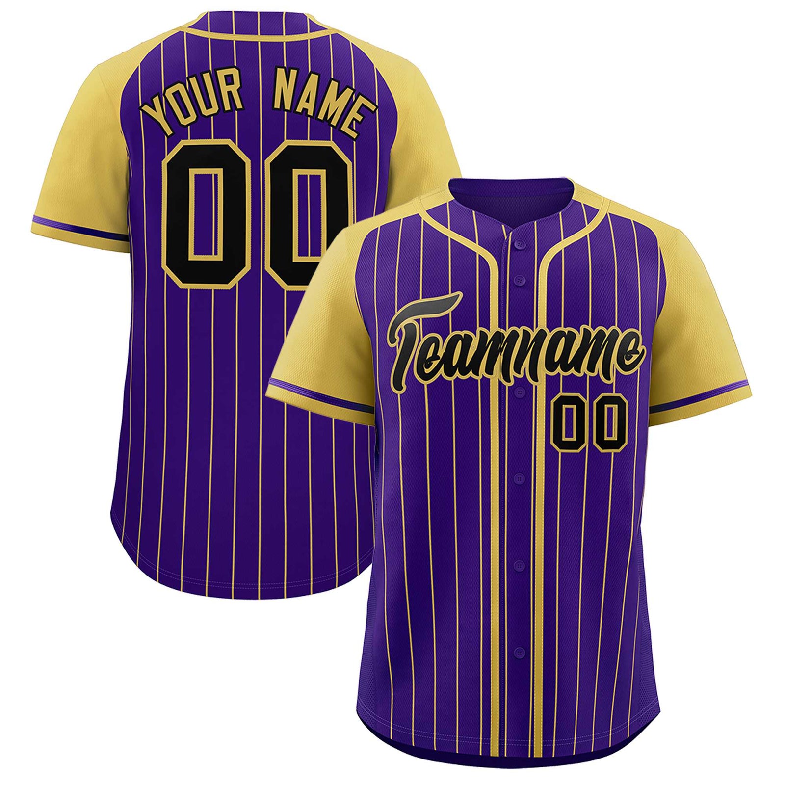 Custom Purple Old Gold Stripe Fashion Raglan Sleeves Authentic Baseball Jersey
