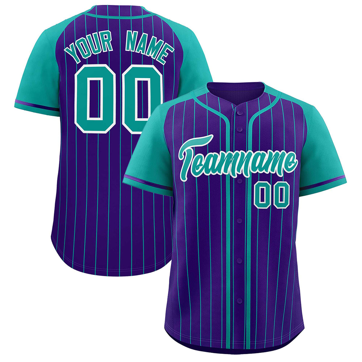 Custom Purple Aqua Stripe Fashion Raglan Sleeves Authentic Baseball Jersey