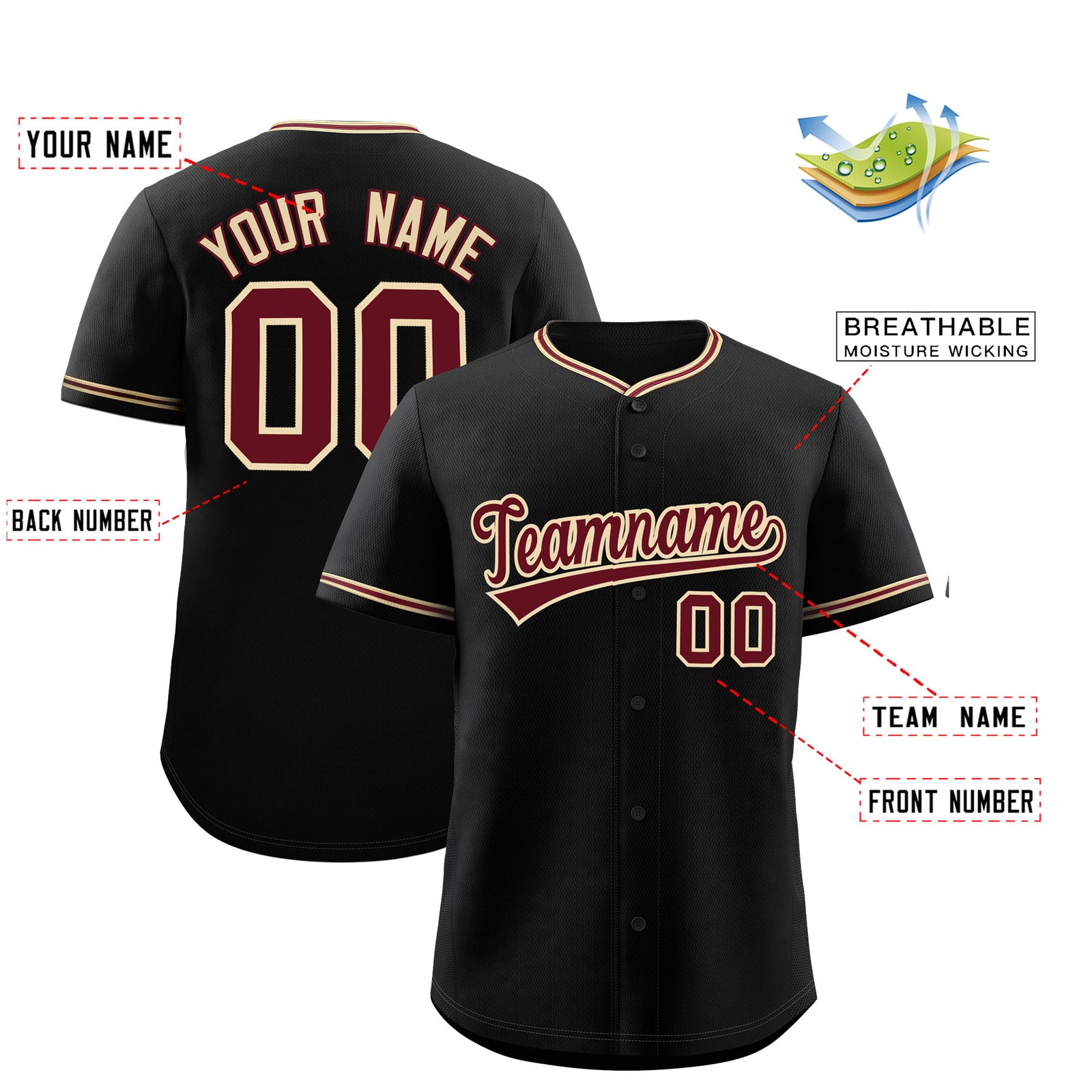 Custom Black Crimson-Khaki Classic Personalized Baseball Sports Uniform