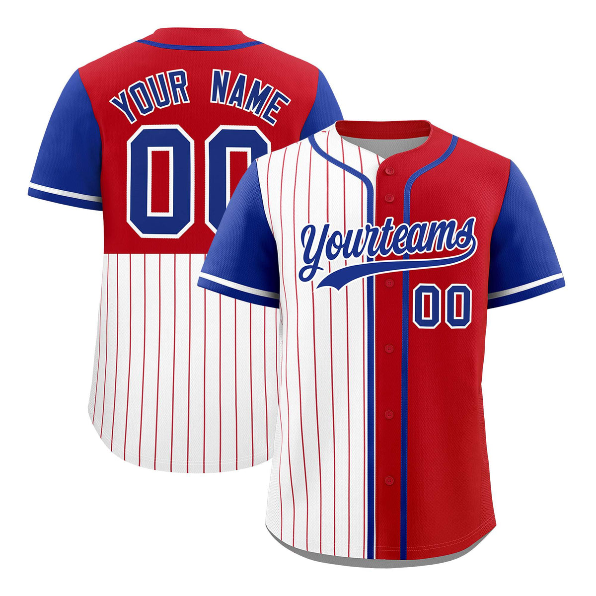 Custom White Red and Royal Pinstripe Personalized Raglan Sleeves Authentic Baseball Jersey