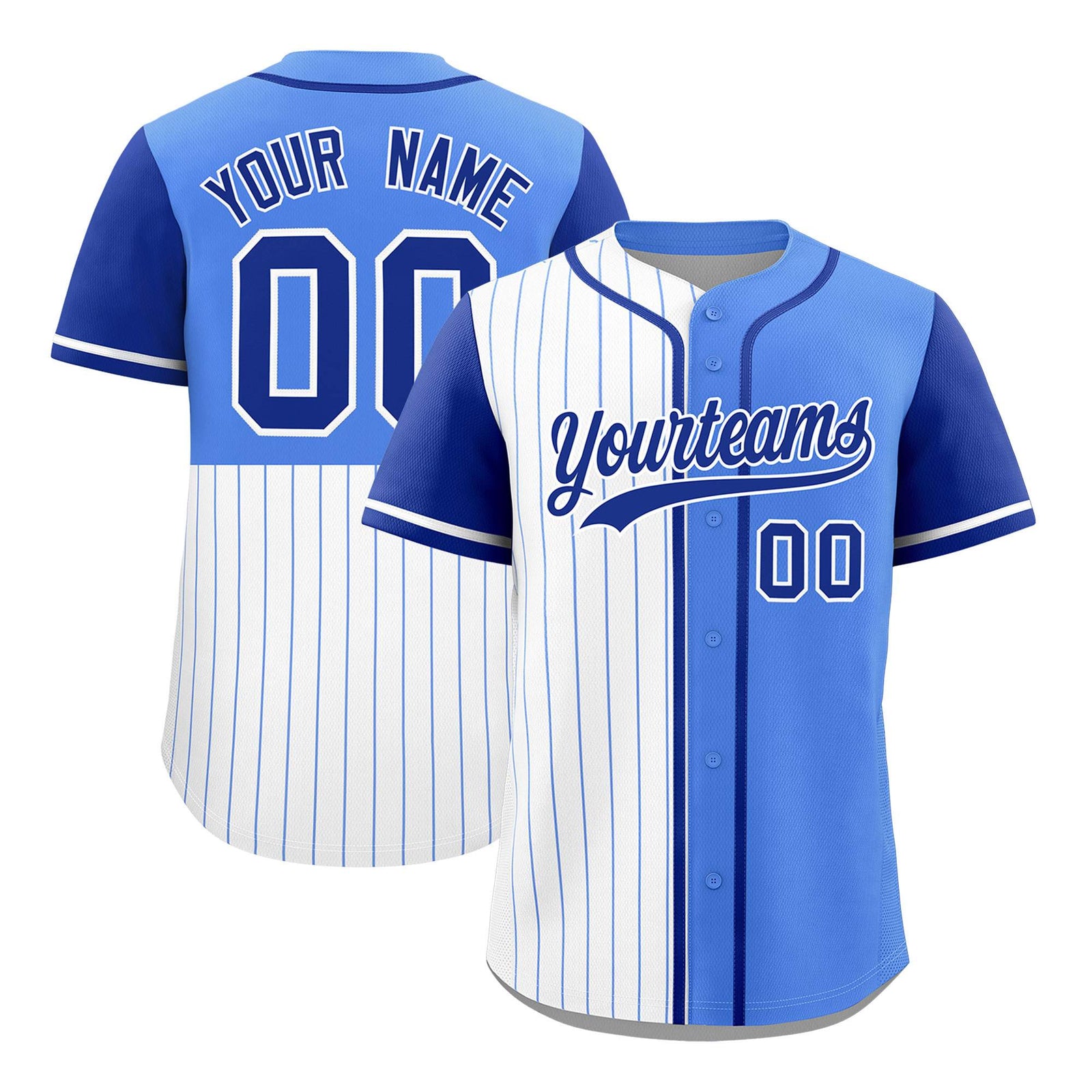 Custom White Powder Blue and Royal Pinstripe Personalized Raglan Sleeves Authentic Baseball Jersey
