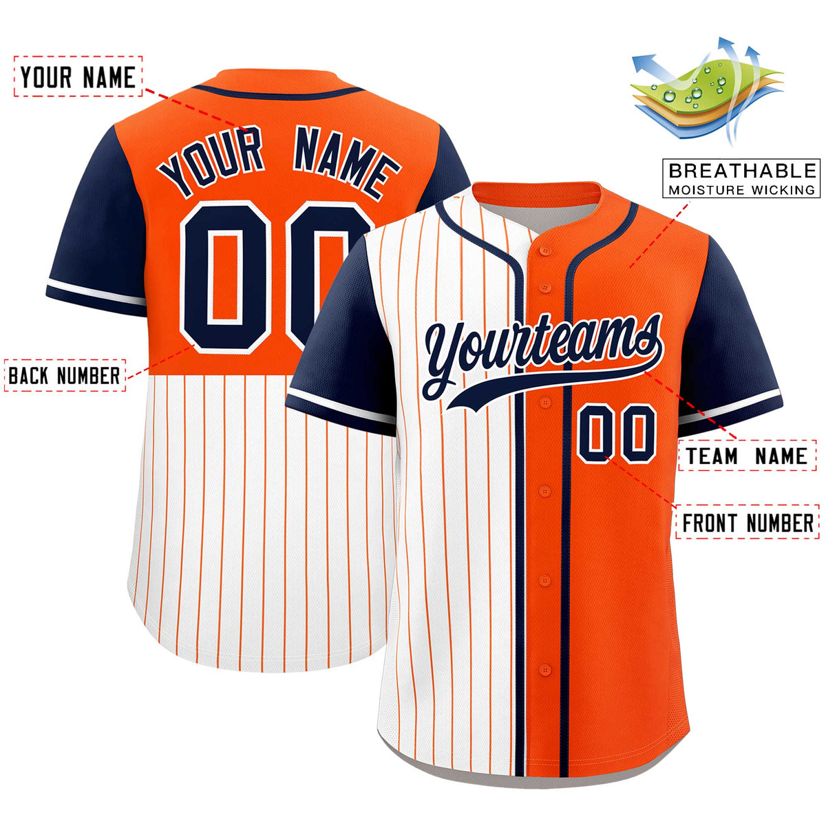 Custom White Orange and Navy Pinstripe Personalized Raglan Sleeves Authentic Baseball Jersey