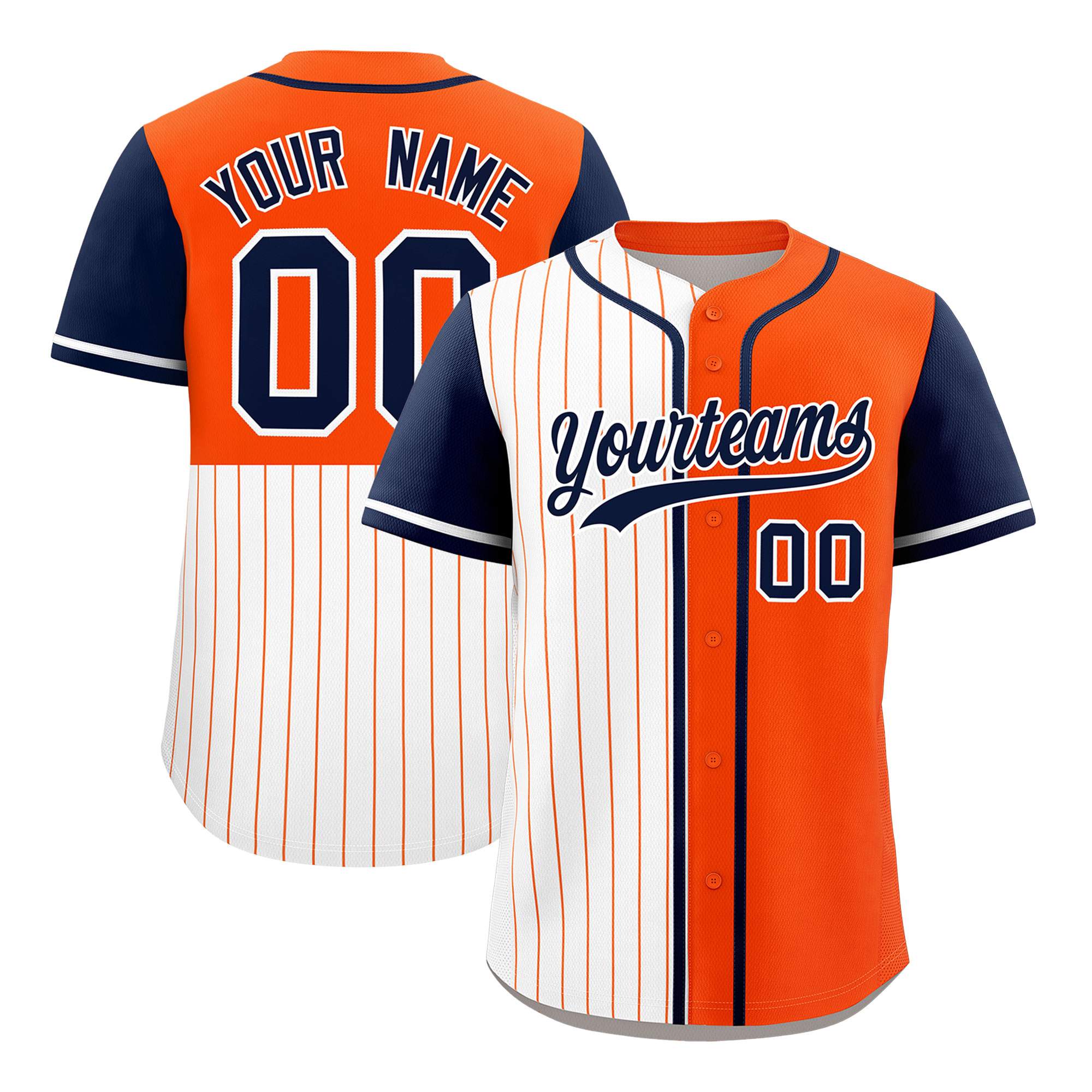 Custom White Orange and Navy Pinstripe Personalized Raglan Sleeves Authentic Baseball Jersey