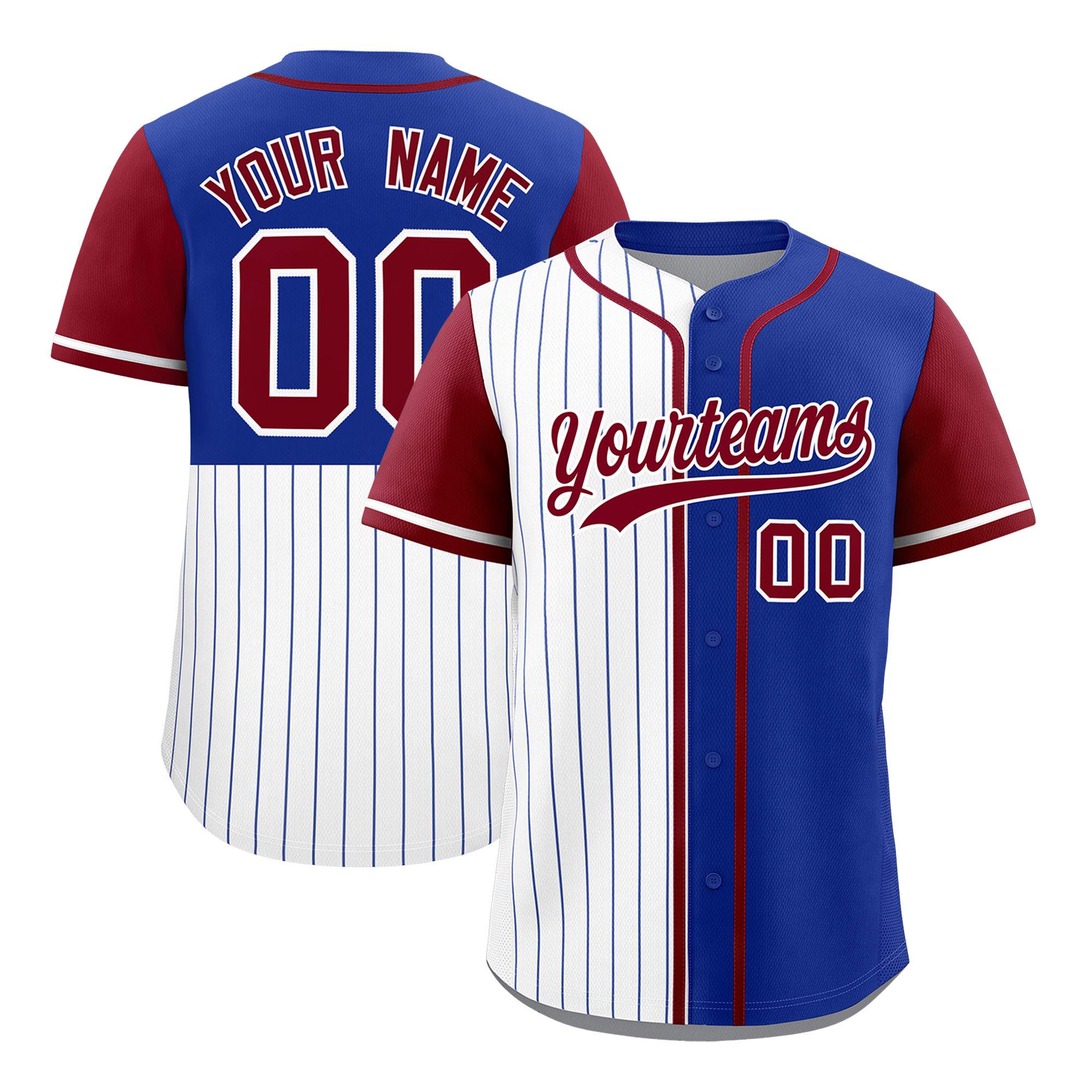 Custom White Royal and Crimson Pinstripe Personalized Raglan Sleeves Authentic Baseball Jersey