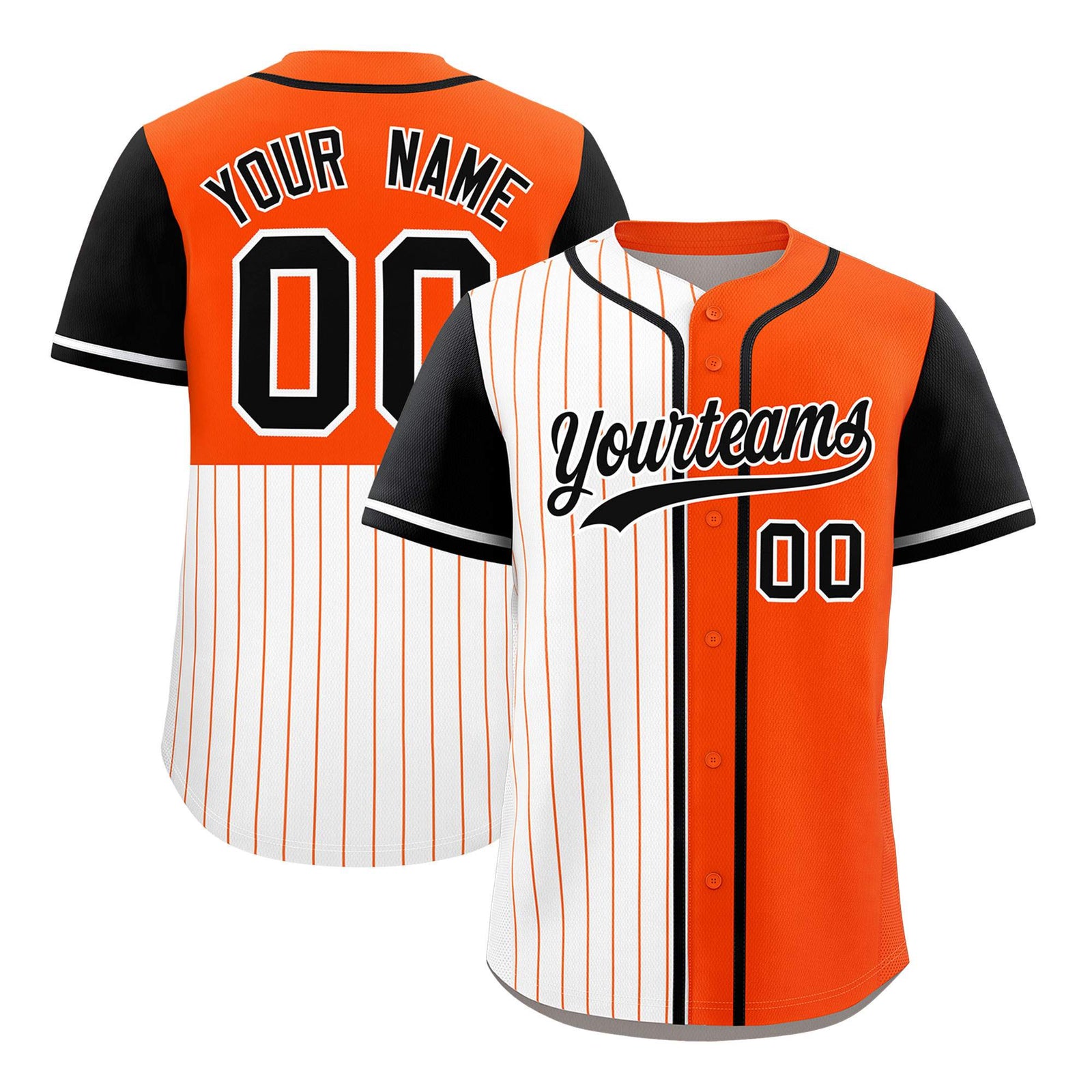 Custom White Orange and Black Pinstripe Personalized Raglan Sleeves Authentic Baseball Jersey