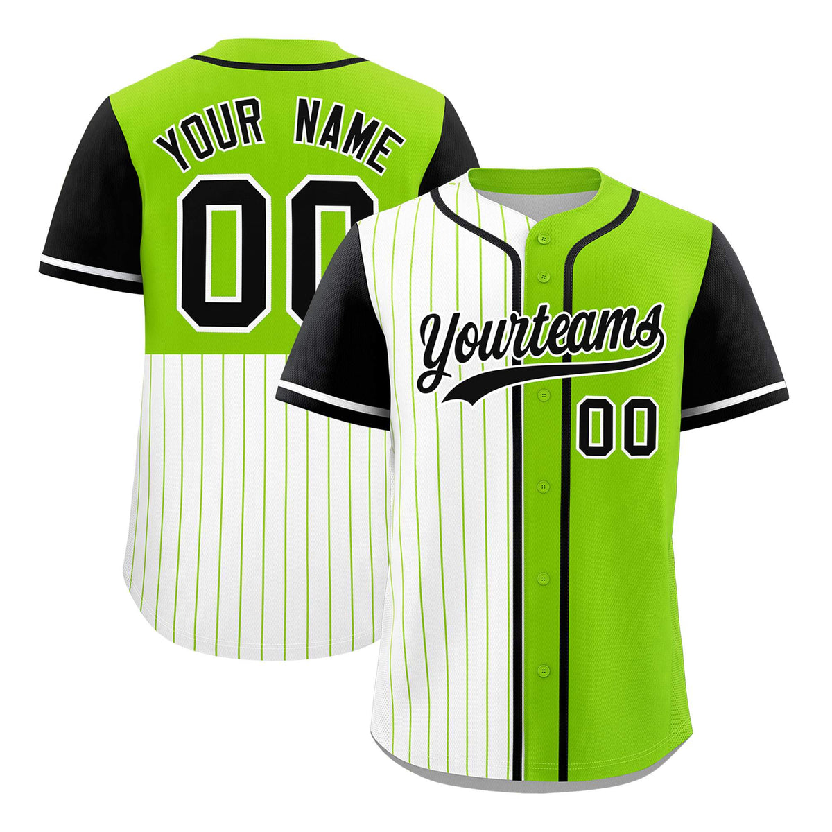 Custom White Neon Green and Black Pinstripe Personalized Raglan Sleeves Authentic Baseball Jersey