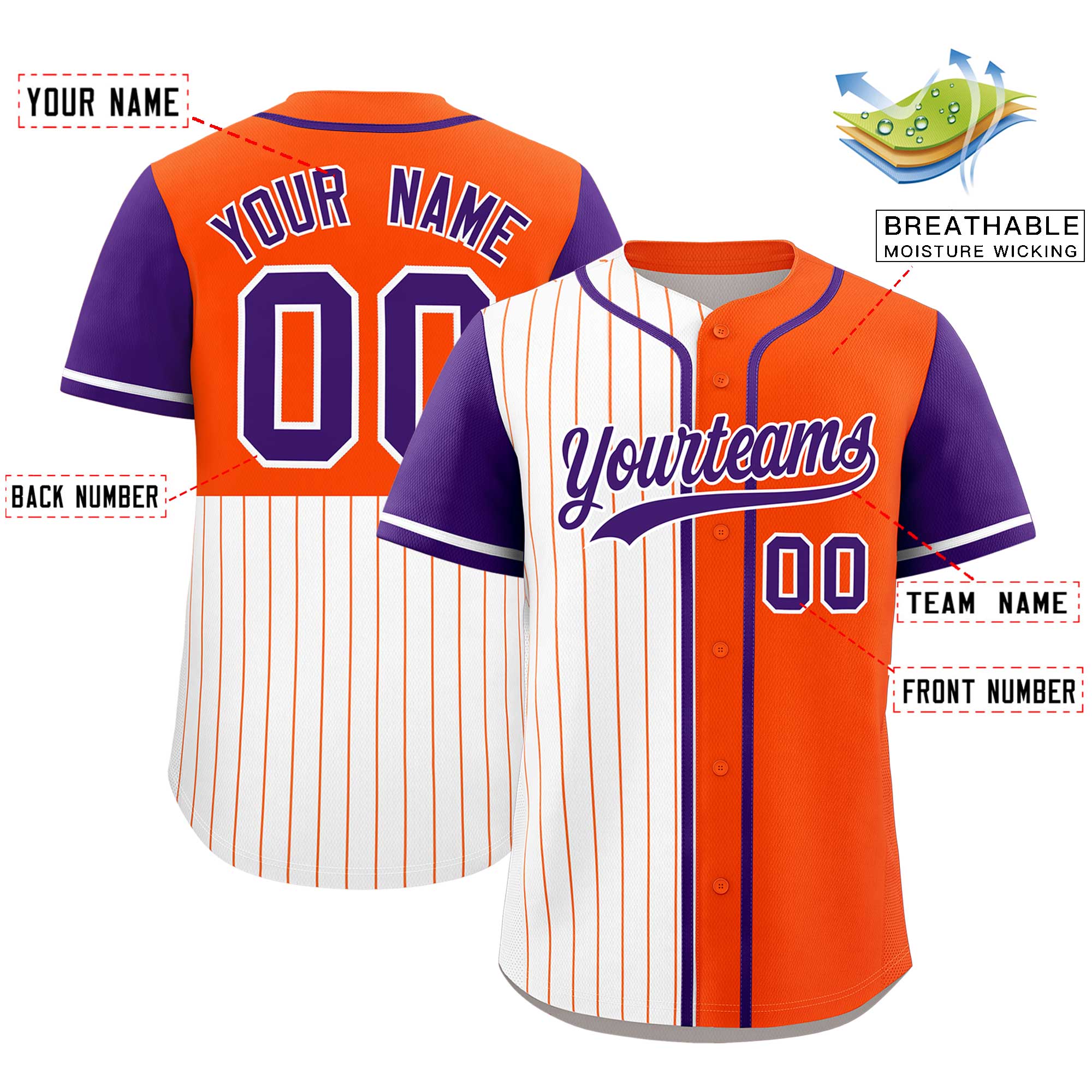Custom White Orange and Purple Pinstripe Personalized Raglan Sleeves Authentic Baseball Jersey