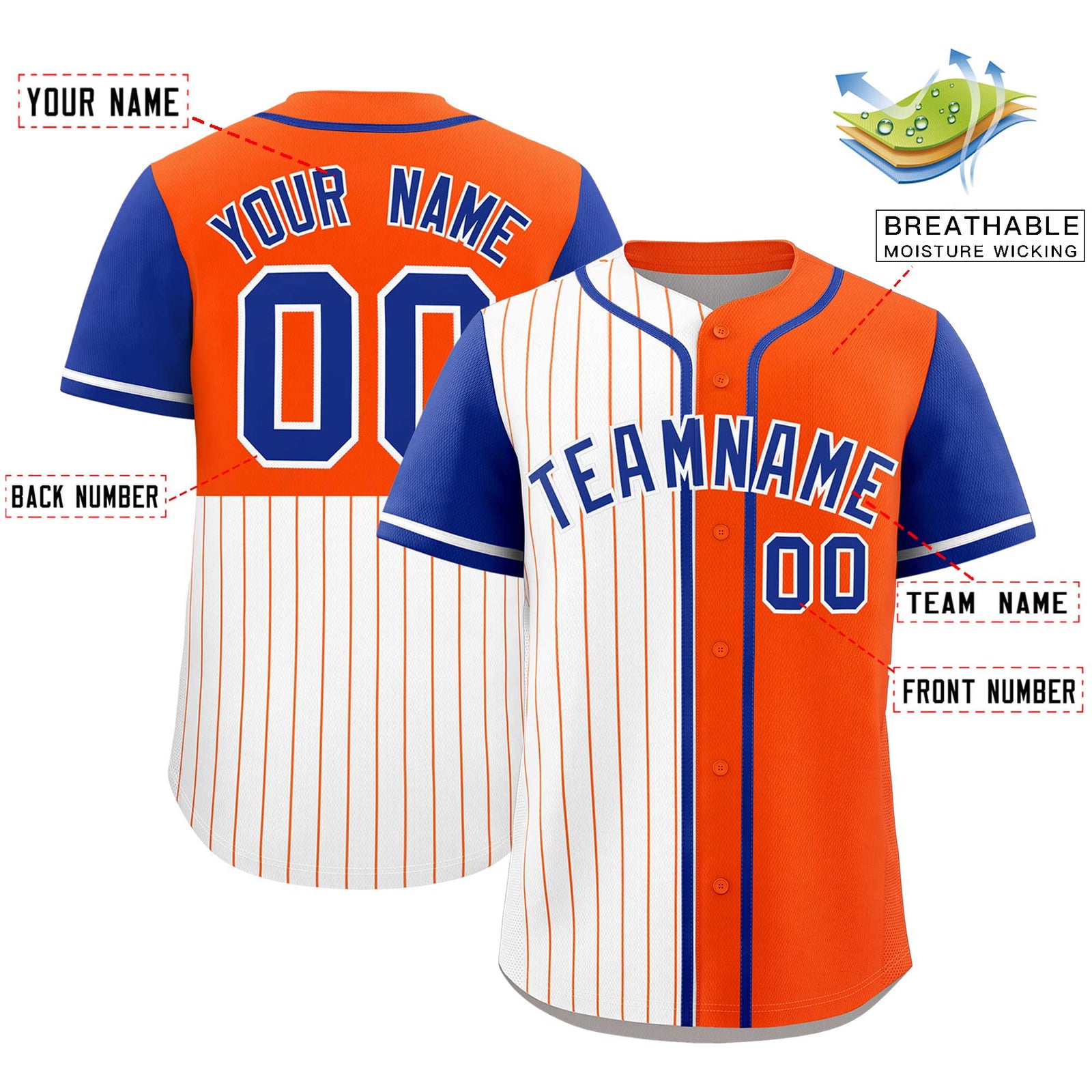 Custom White Orange and Royal Pinstripe Personalized Raglan Sleeves Authentic Baseball Jersey